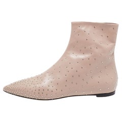 Valentino Dusty Pink Studded Leather Flat Ankle Boots Size 39
