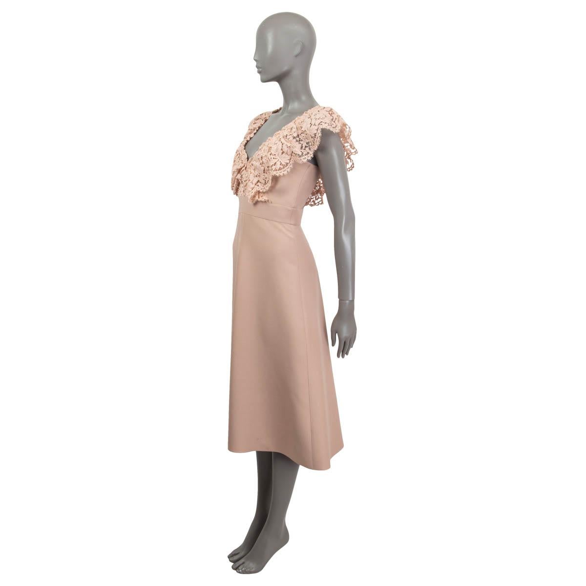 Beige VALENTINO dusty pink wool silk LACE TRIM MIDI Dress 38 XS