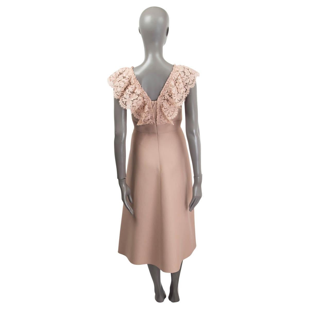 VALENTINO dusty pink wool silk LACE TRIM MIDI Dress 38 XS In Excellent Condition In Zürich, CH