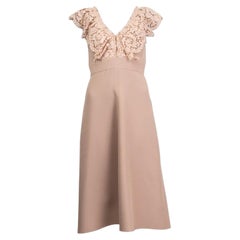 VALENTINO dusty pink wool silk LACE TRIM MIDI Dress 38 XS