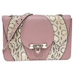 Valentino Dusty Rose/Roccia Leather and Python Demilune Shoulder Bag