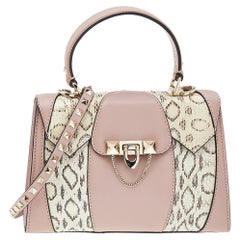 Valentino Dusty Rose/Roccia Leather and Python Small Demilune Shoulder Bag