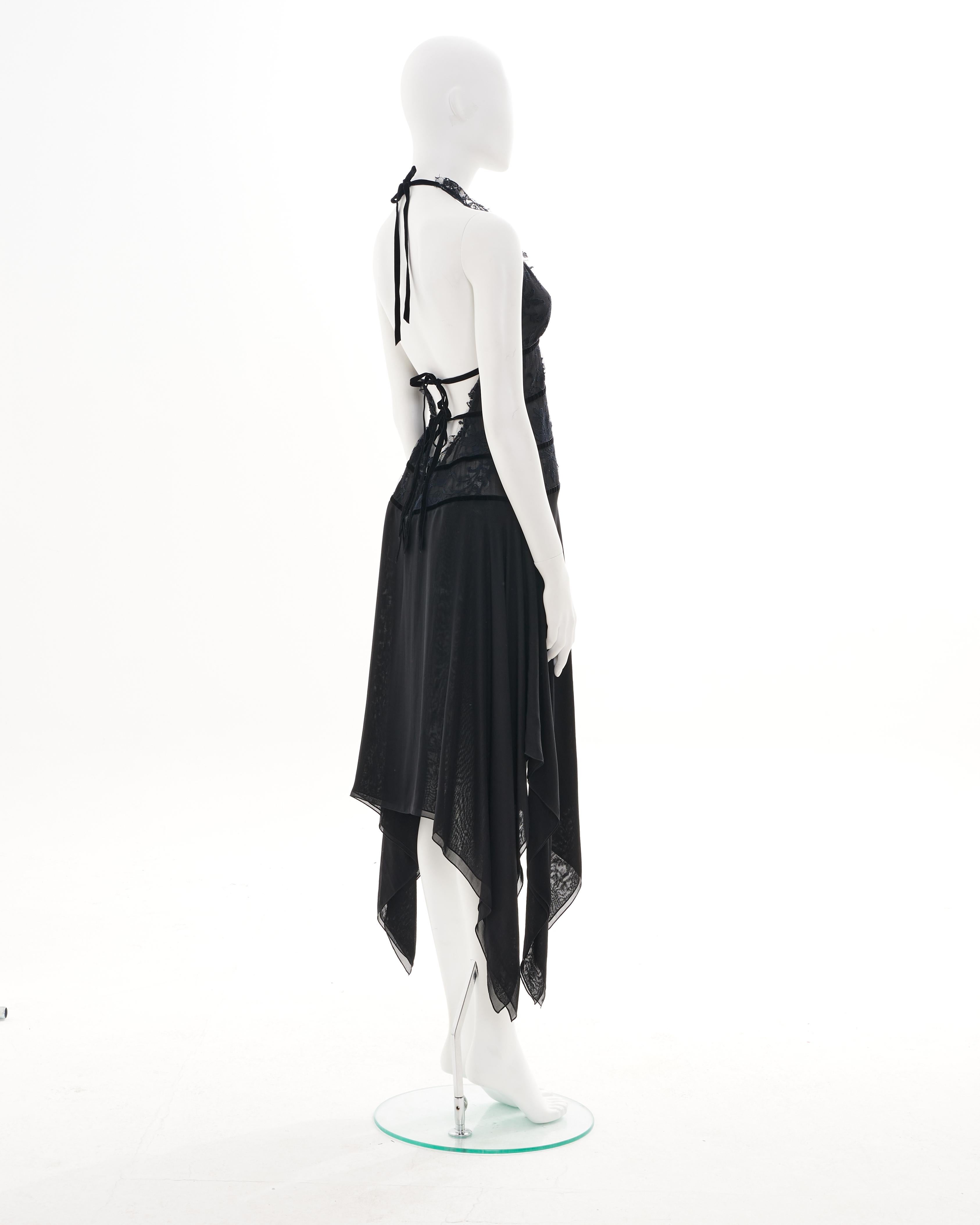 Donna Valentino Early 00's Black Midi Dress with Floreal Laced Details in vendita