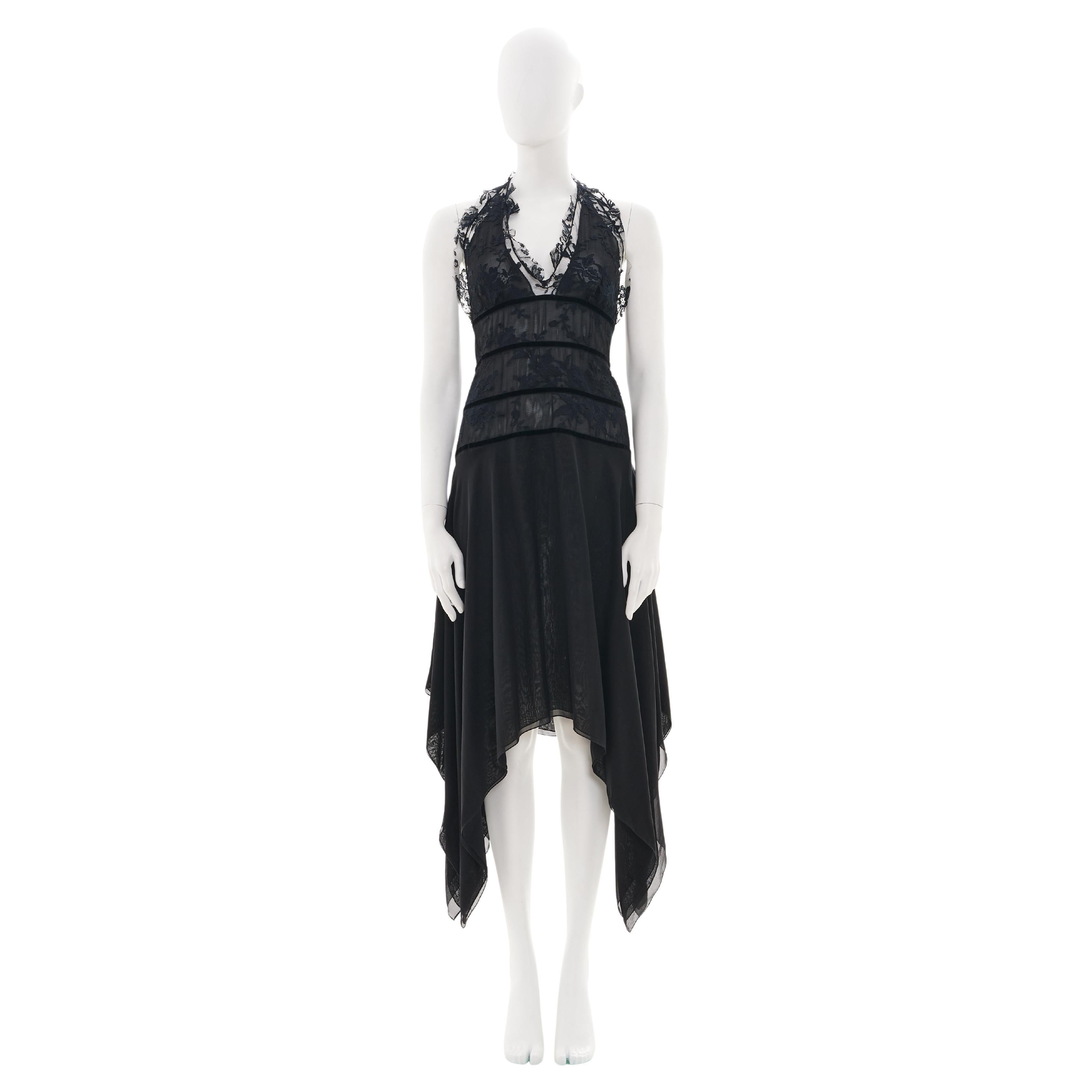 Valentino Early 00's Black Midi Dress with Floreal Laced Details in vendita