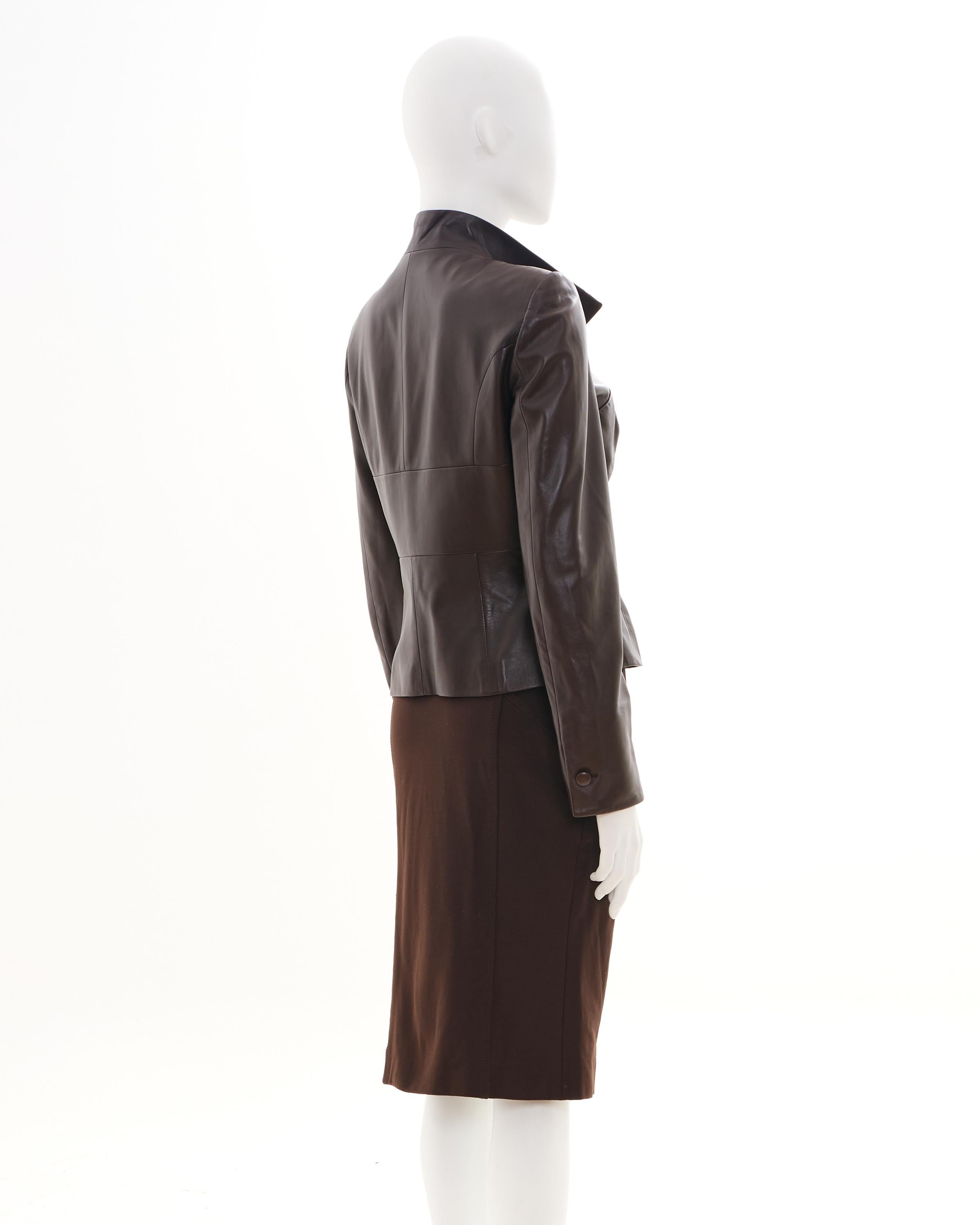 Valentino Early 00's Brown Leather Jacket and Tube Skirt Set In Excellent Condition For Sale In Milano, IT