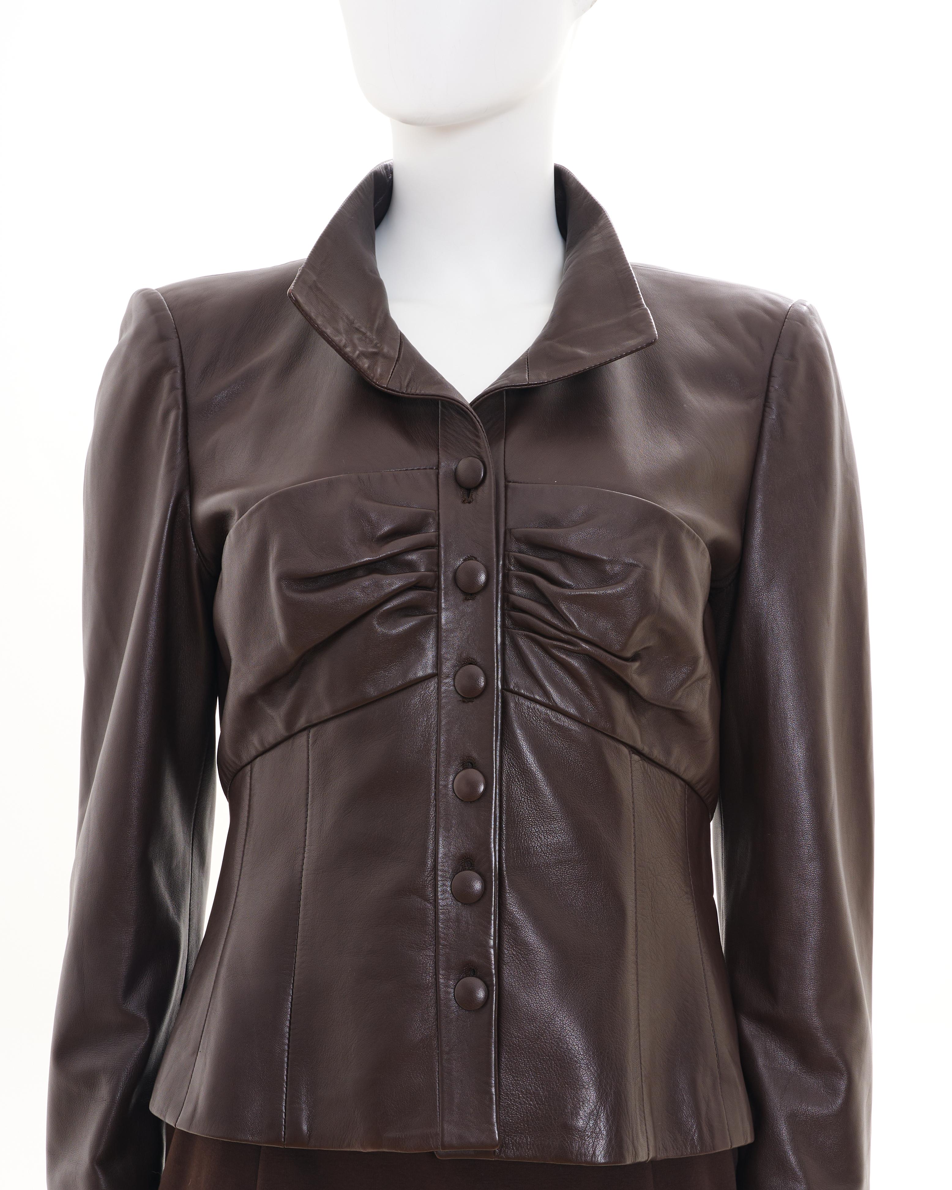 Valentino Early 00's Brown Leather Jacket and Tube Skirt Set For Sale 1