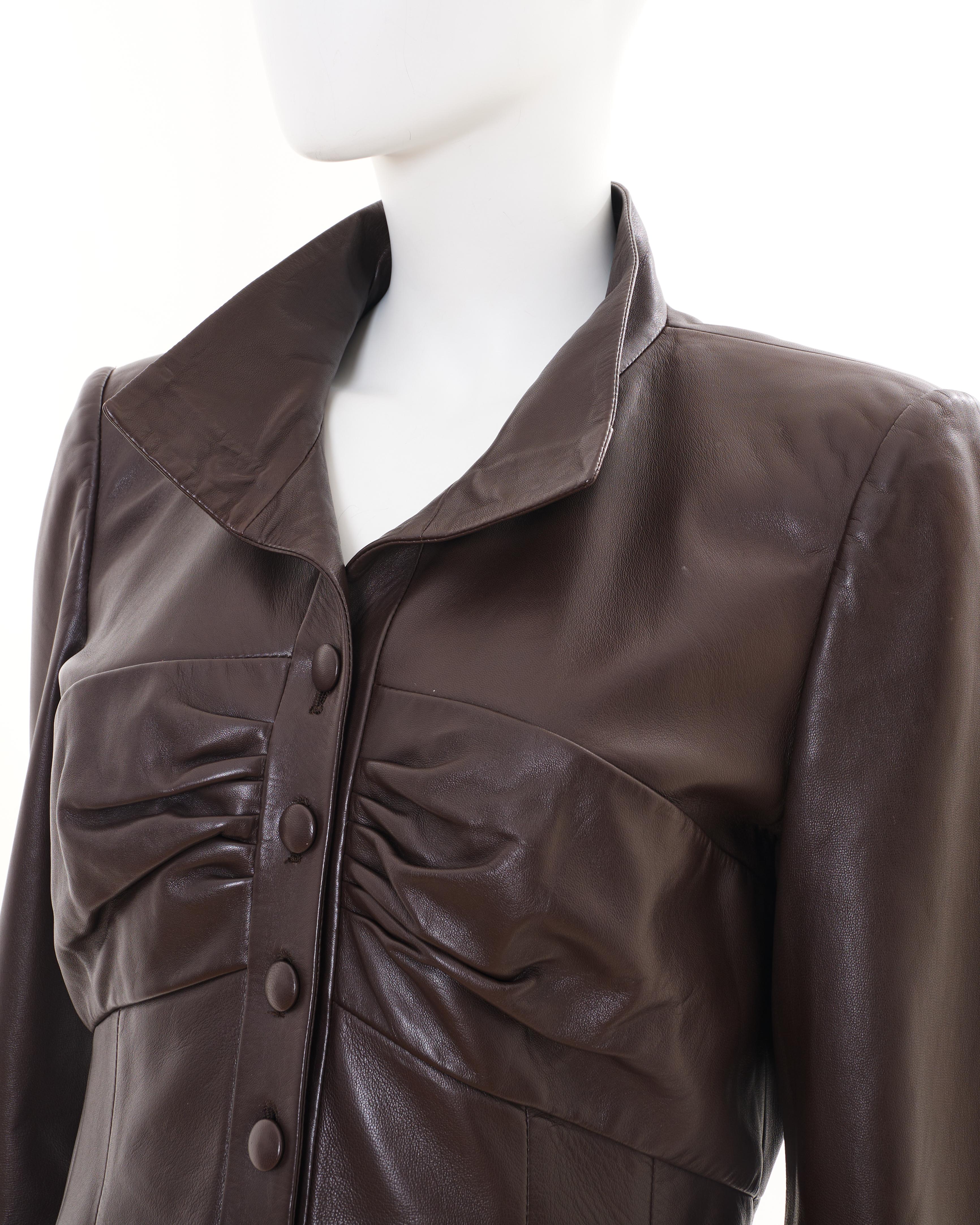 Valentino Early 00's Brown Leather Jacket and Tube Skirt Set For Sale 2