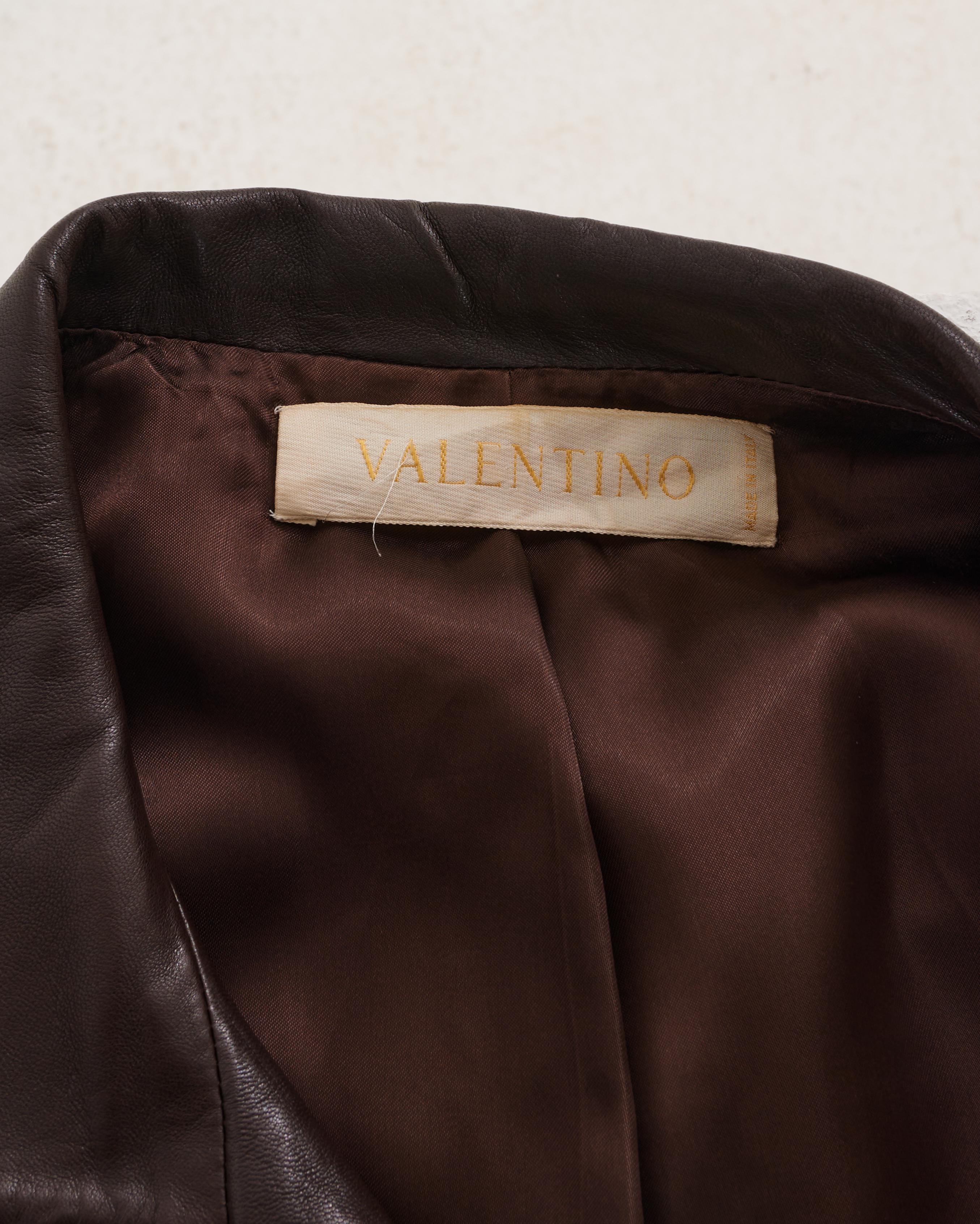 Valentino Early 00's Brown Leather Jacket and Tube Skirt Set For Sale 3
