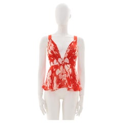 Valentino Early 00's Flowered Red Silk Top