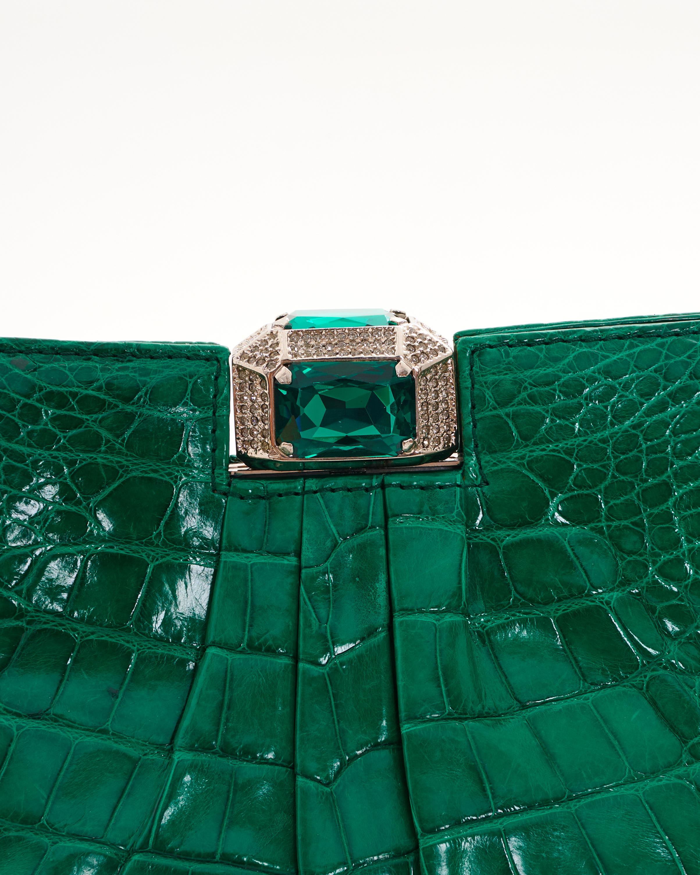 Women's Valentino Early 00's Green Glazed Crocodile Clutch Bag For Sale