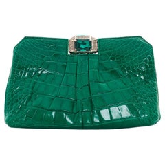 Valentino Early 00's Green Glazed Crocodile Clutch Bag