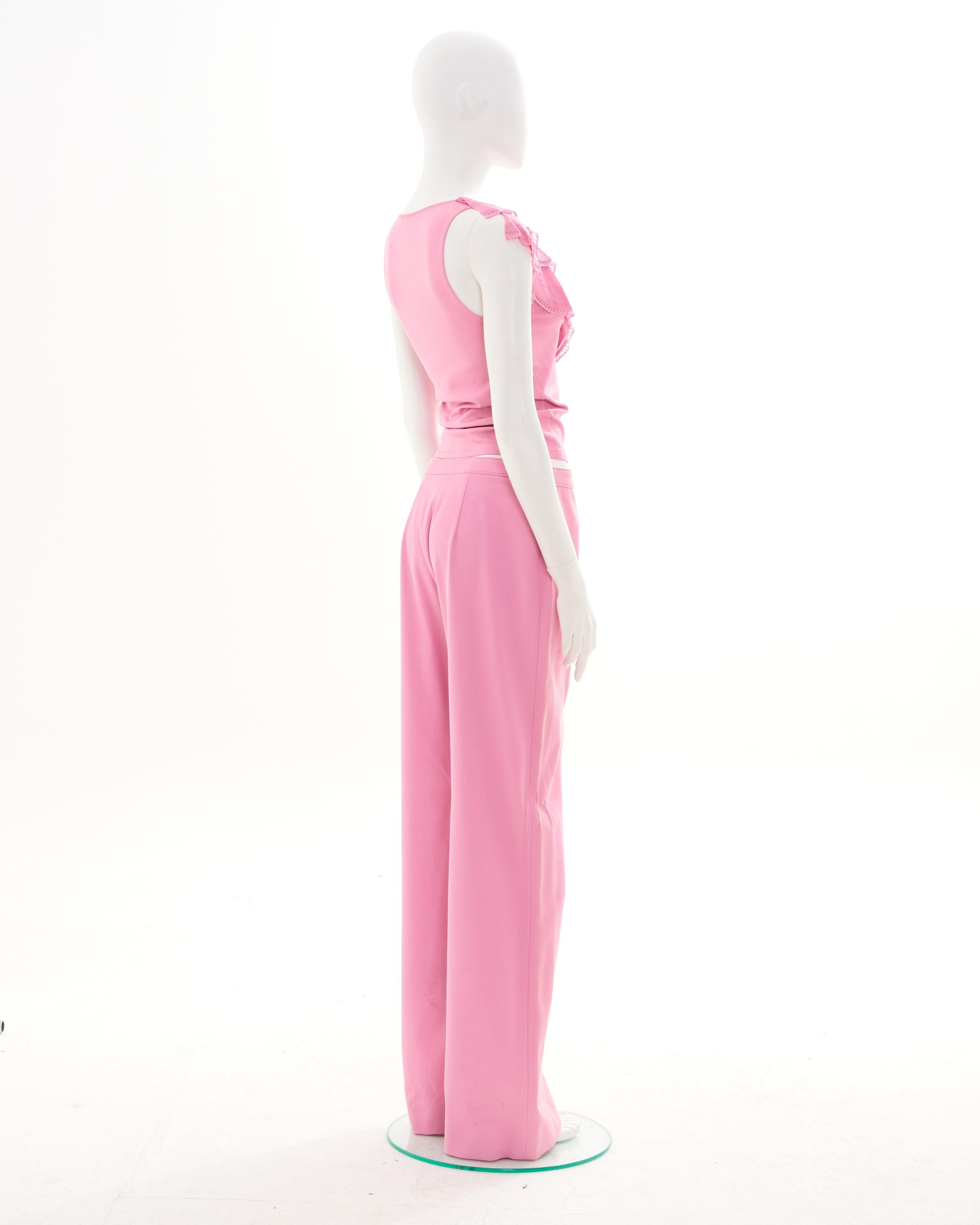 Women's Valentino Early 00's Pink Lace Top and Pants Set For Sale