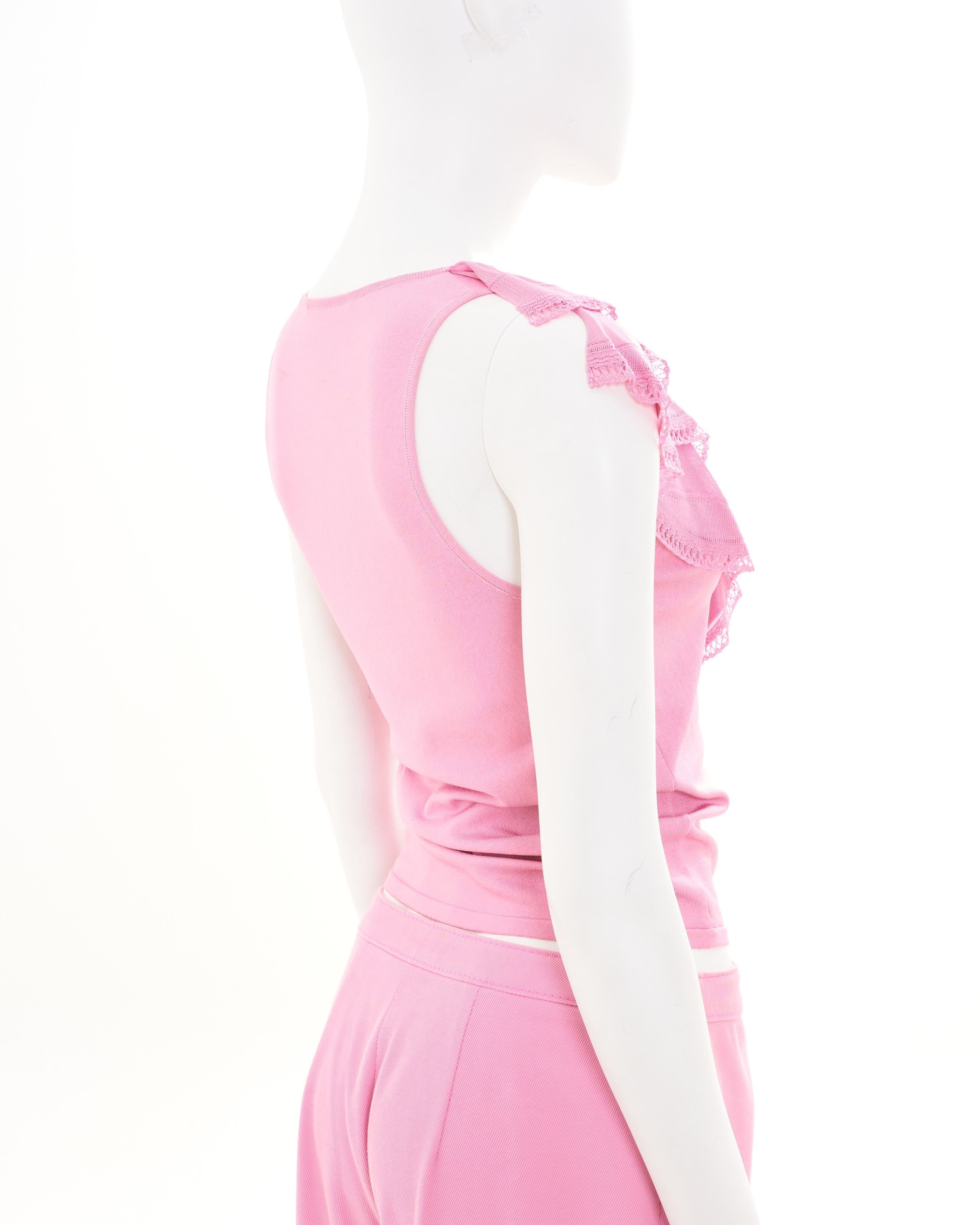 Valentino Early 00's Pink Lace Top and Pants Set For Sale 1