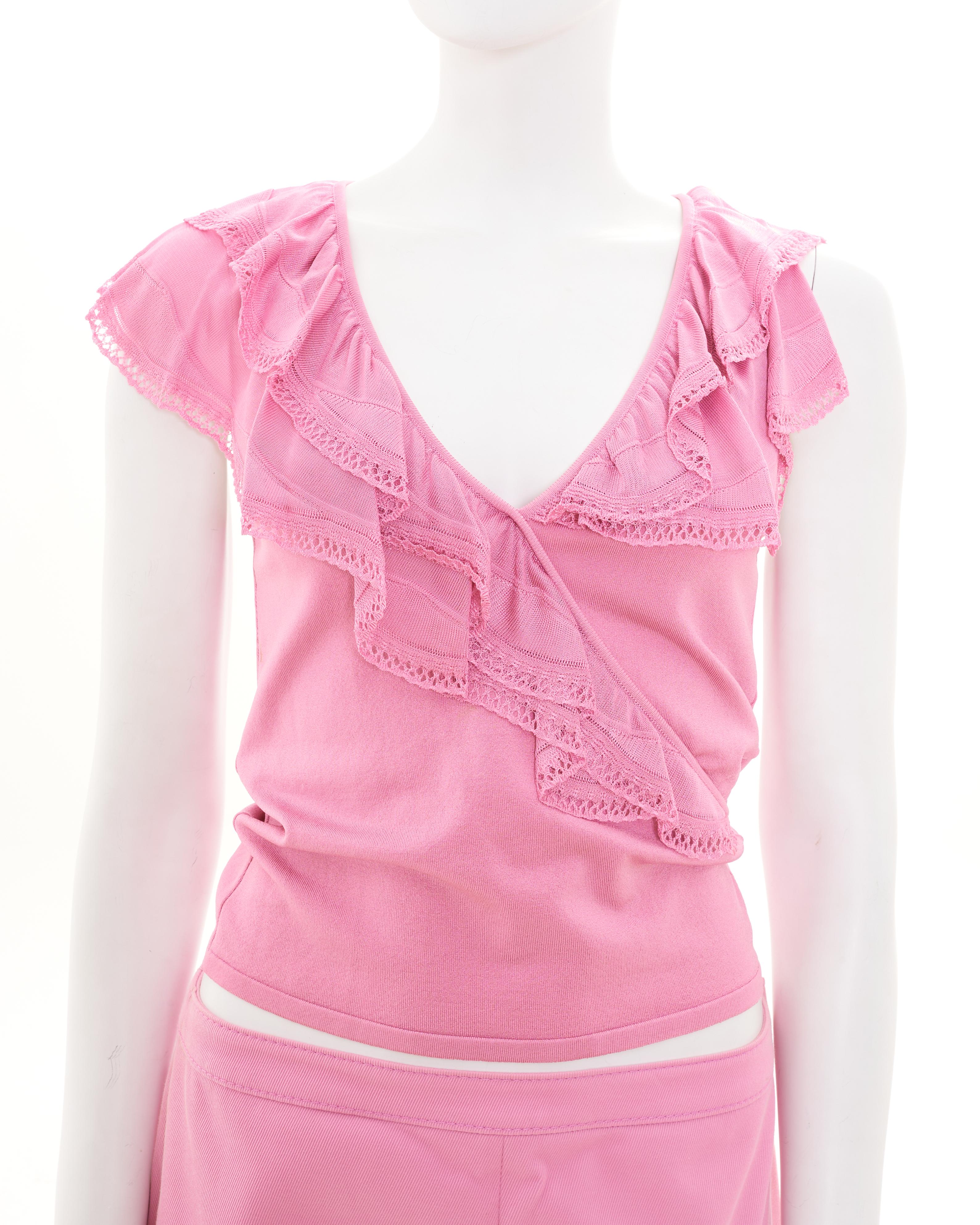 Valentino Early 00's Pink Lace Top and Pants Set For Sale 2