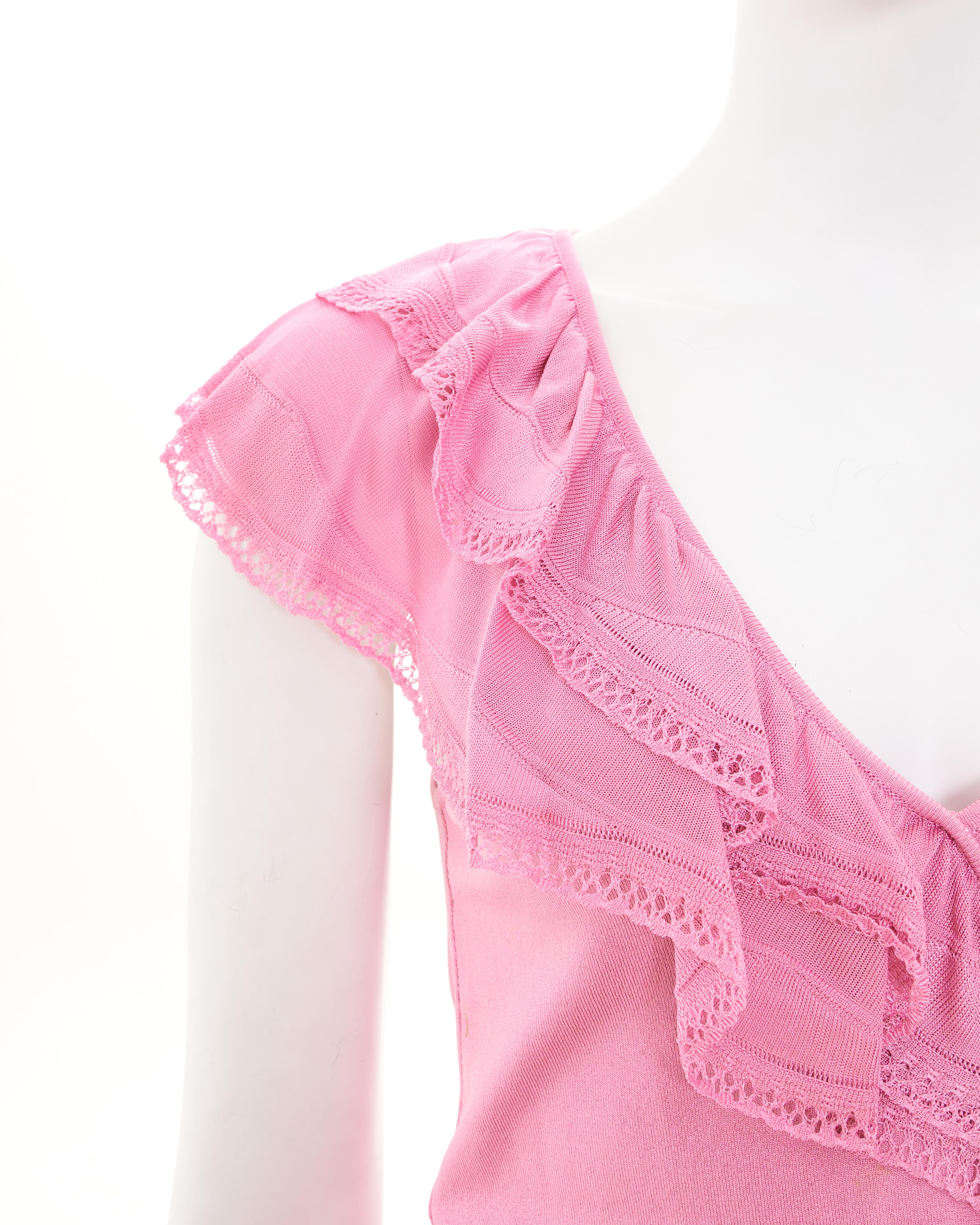 Valentino Early 00's Pink Lace Top and Pants Set For Sale 3
