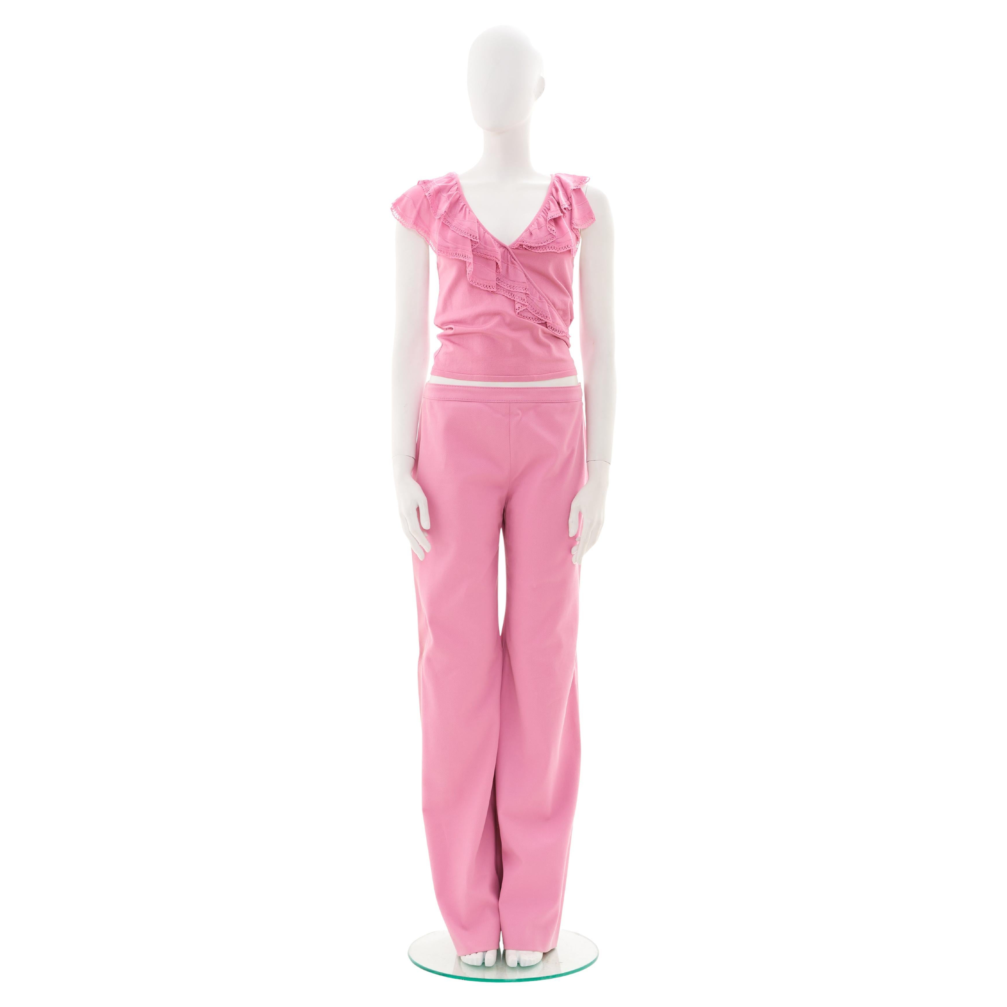 Valentino Early 00's Pink Lace Top and Pants Set For Sale