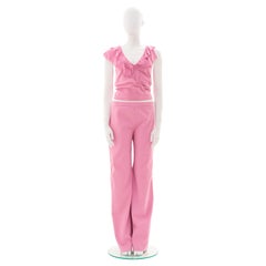 Conjunto de top y pantalón de encaje rosa Valentino Early 00's