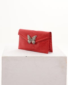 Valentino Early 00's Red Butterfly embellished croco bag