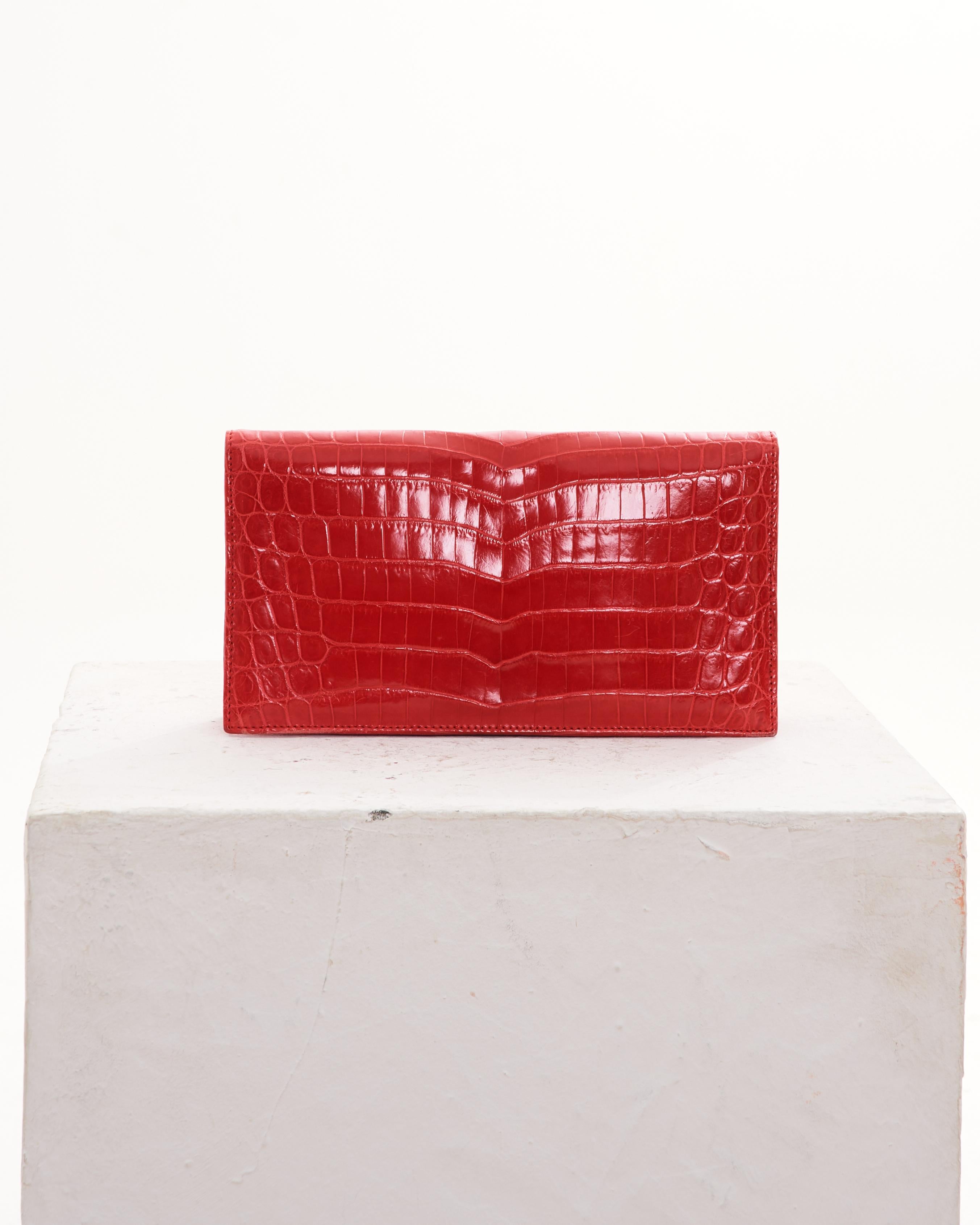 Women's Valentino Early 00's Red Butterfly embellished croco bag For Sale