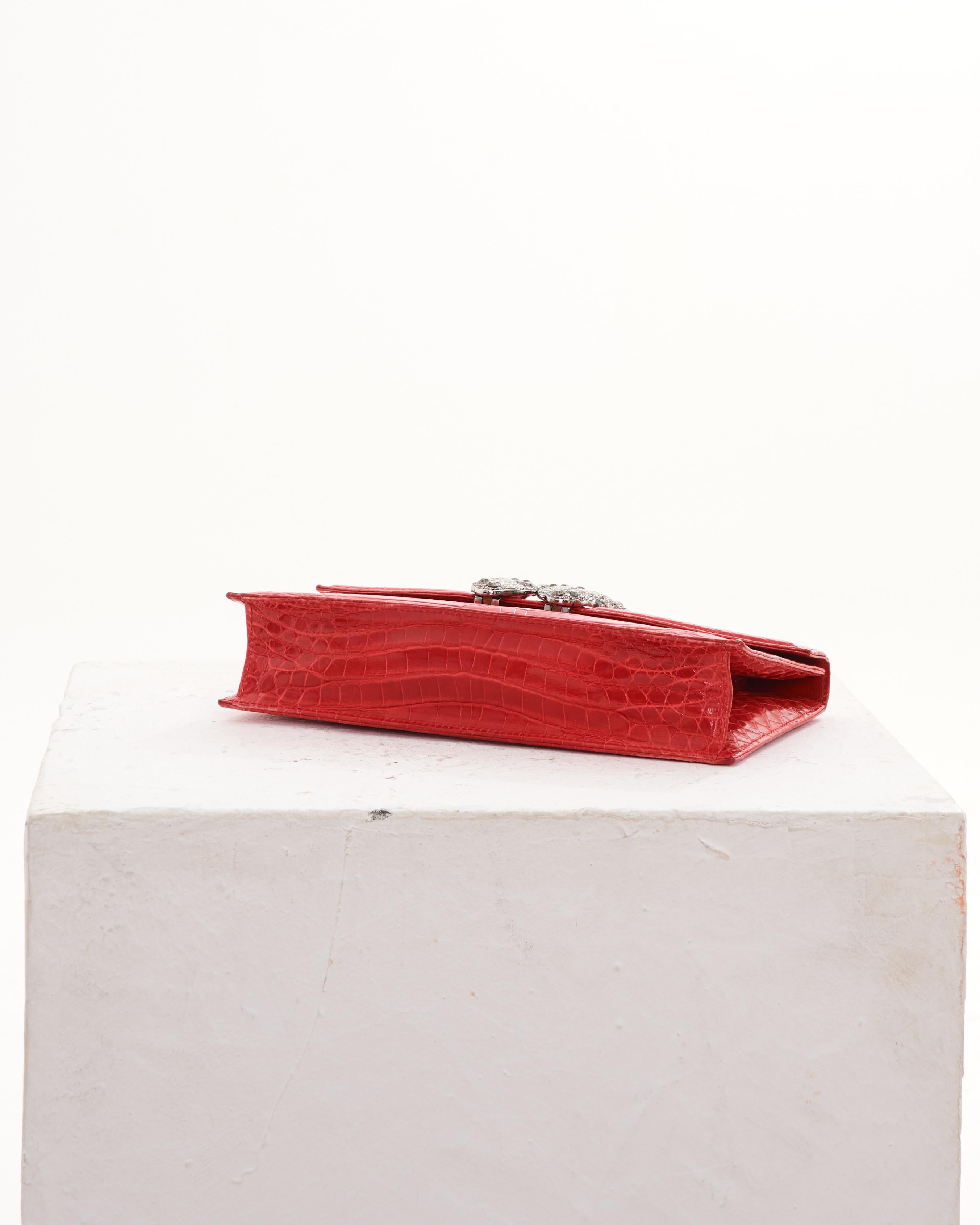 Valentino Early 00's Red Butterfly embellished croco bag For Sale 1