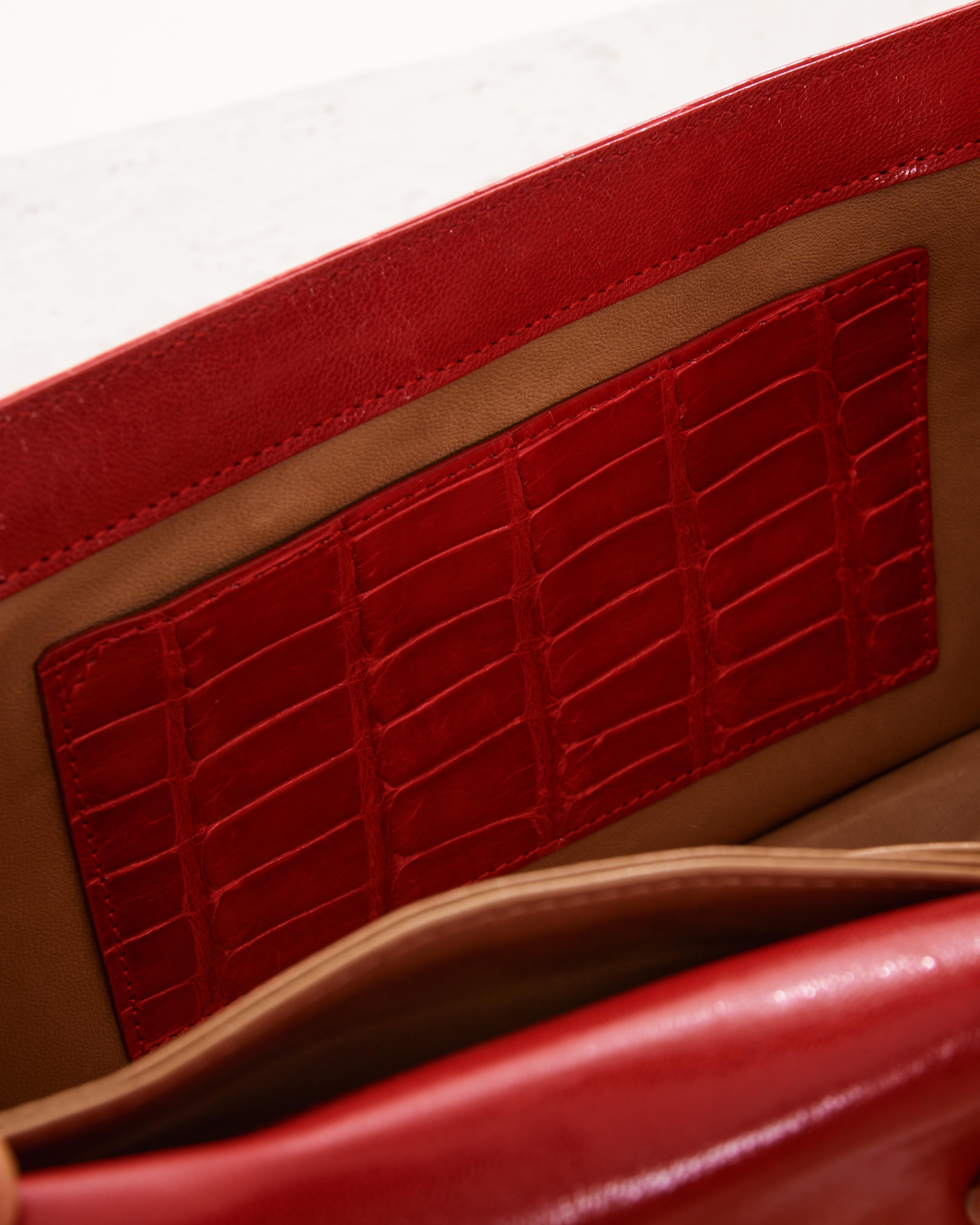 Valentino Early 00's Red Butterfly embellished croco bag For Sale 4
