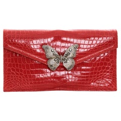 Valentino Early 00's Red Butterfly embellished croco bag