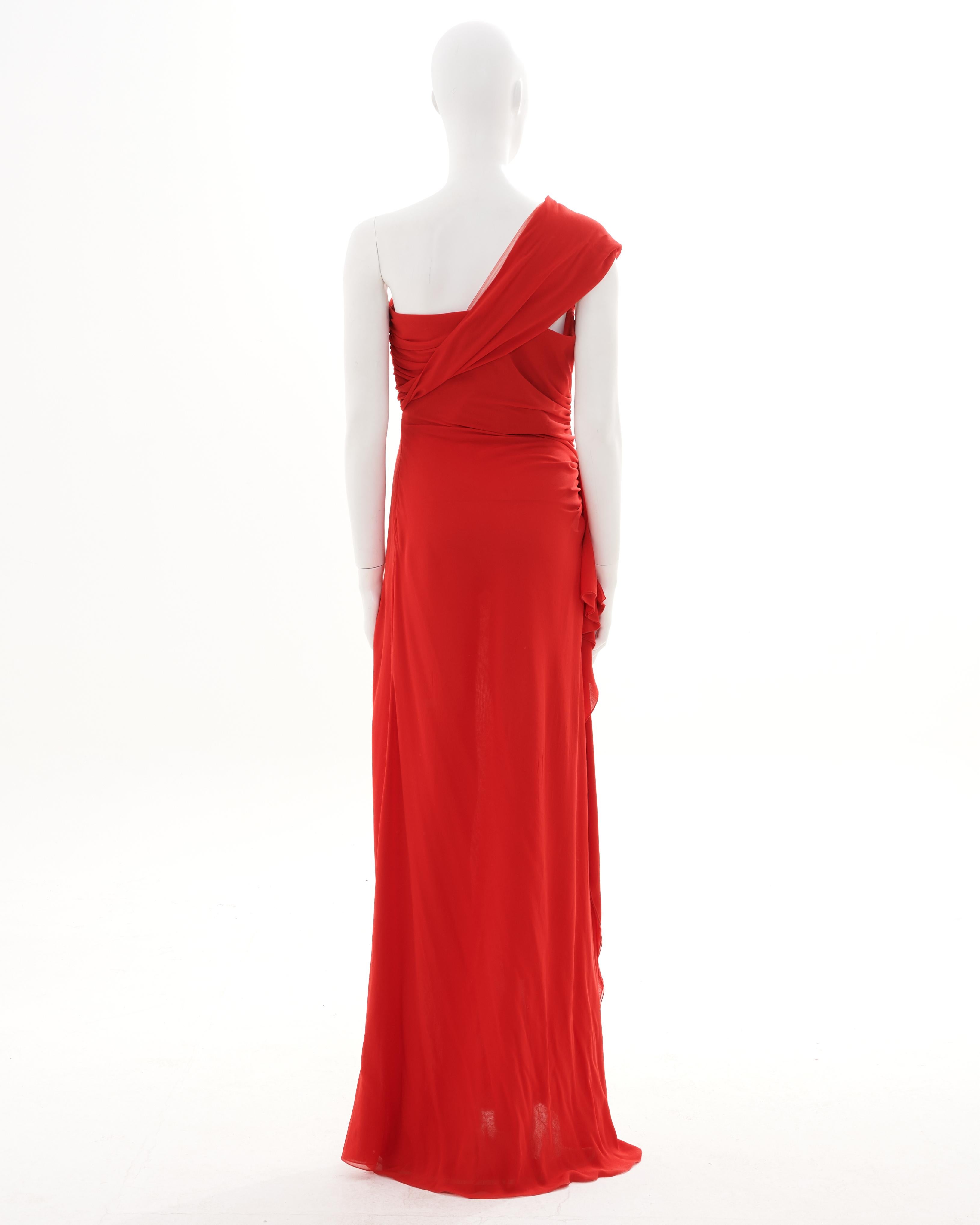 Valentino Early 00's Red Viscose Long Dress In Excellent Condition For Sale In Milano, IT