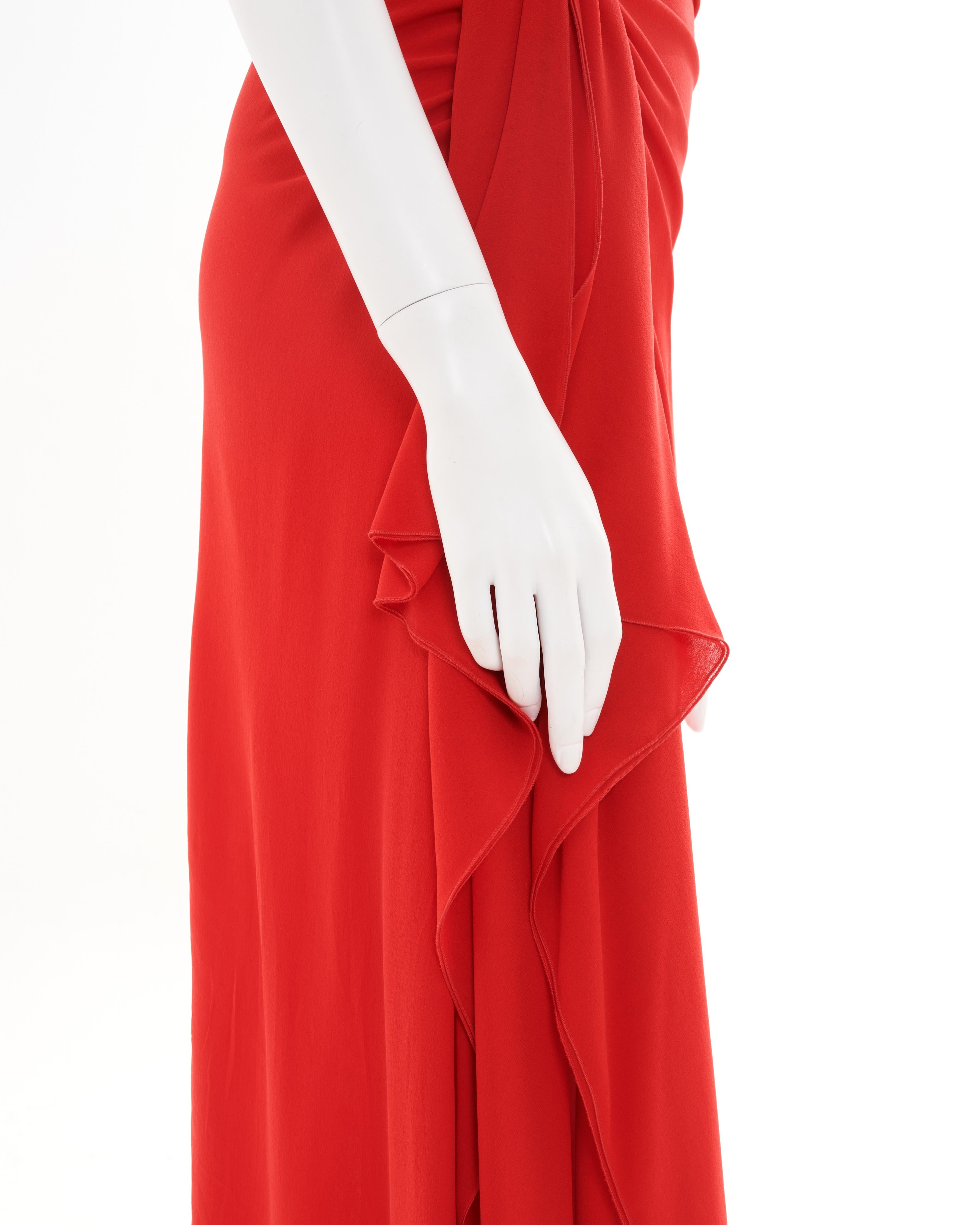 Valentino Early 00's Red Viscose Long Dress For Sale 2