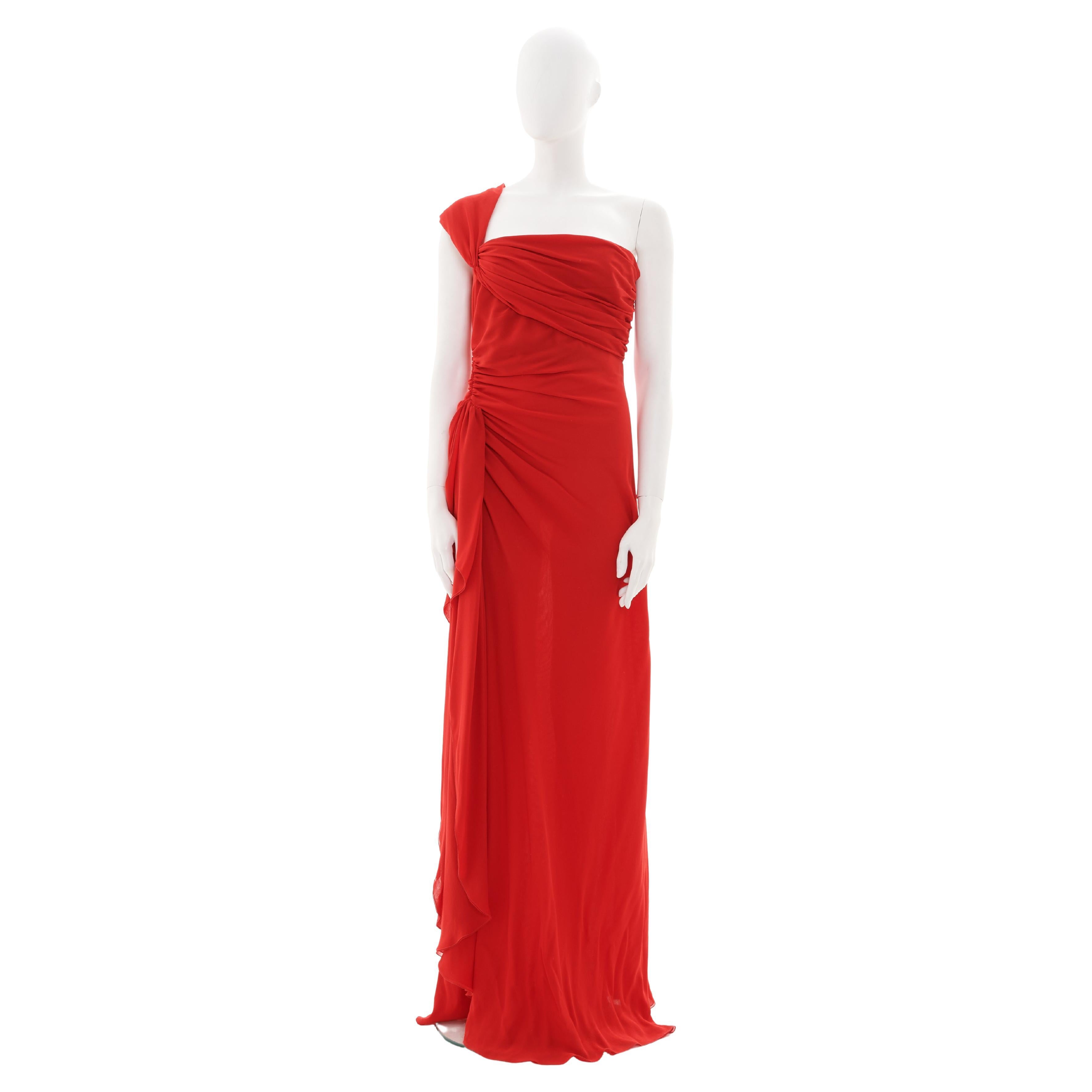 Valentino Early 00's Red Viscose Long Dress For Sale