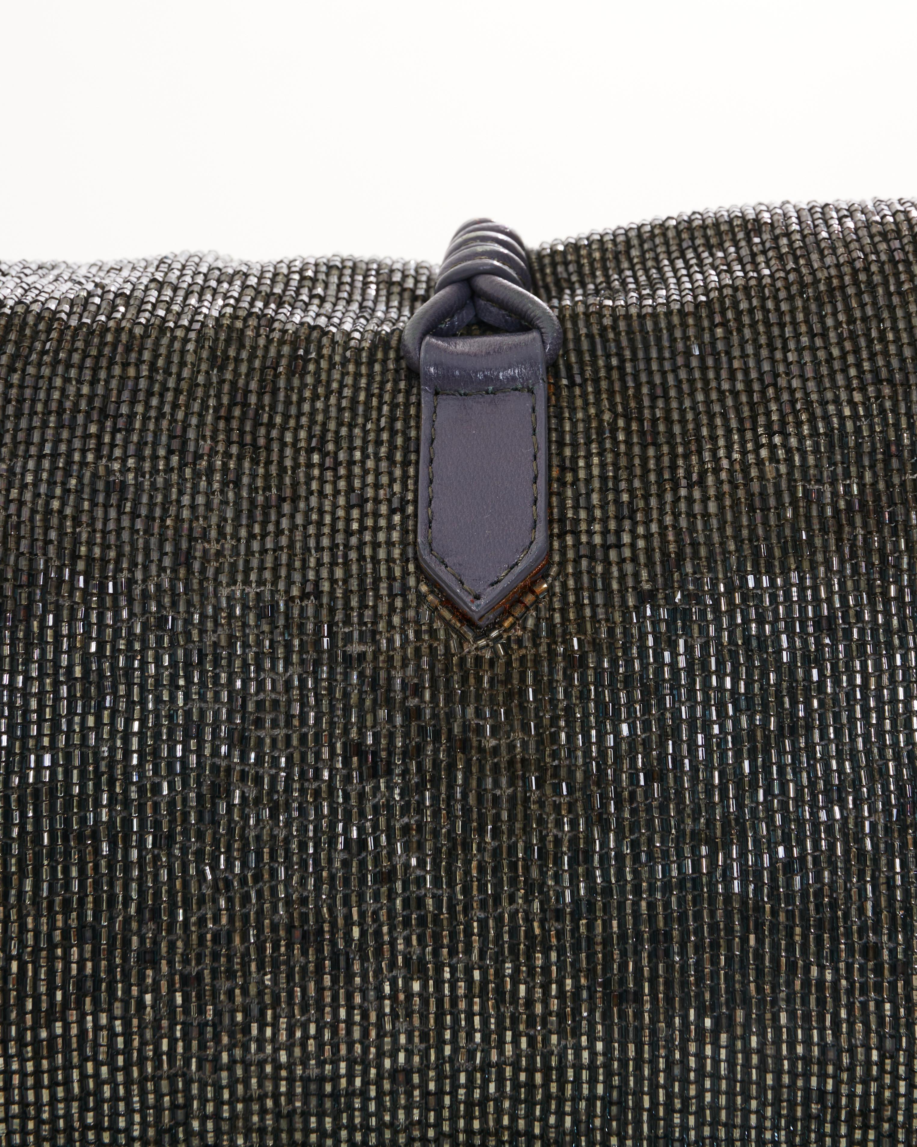 Valentino Early 2000 Gray Beaded and Embroidered Satin Flap Evening Shoulder Bag For Sale 2