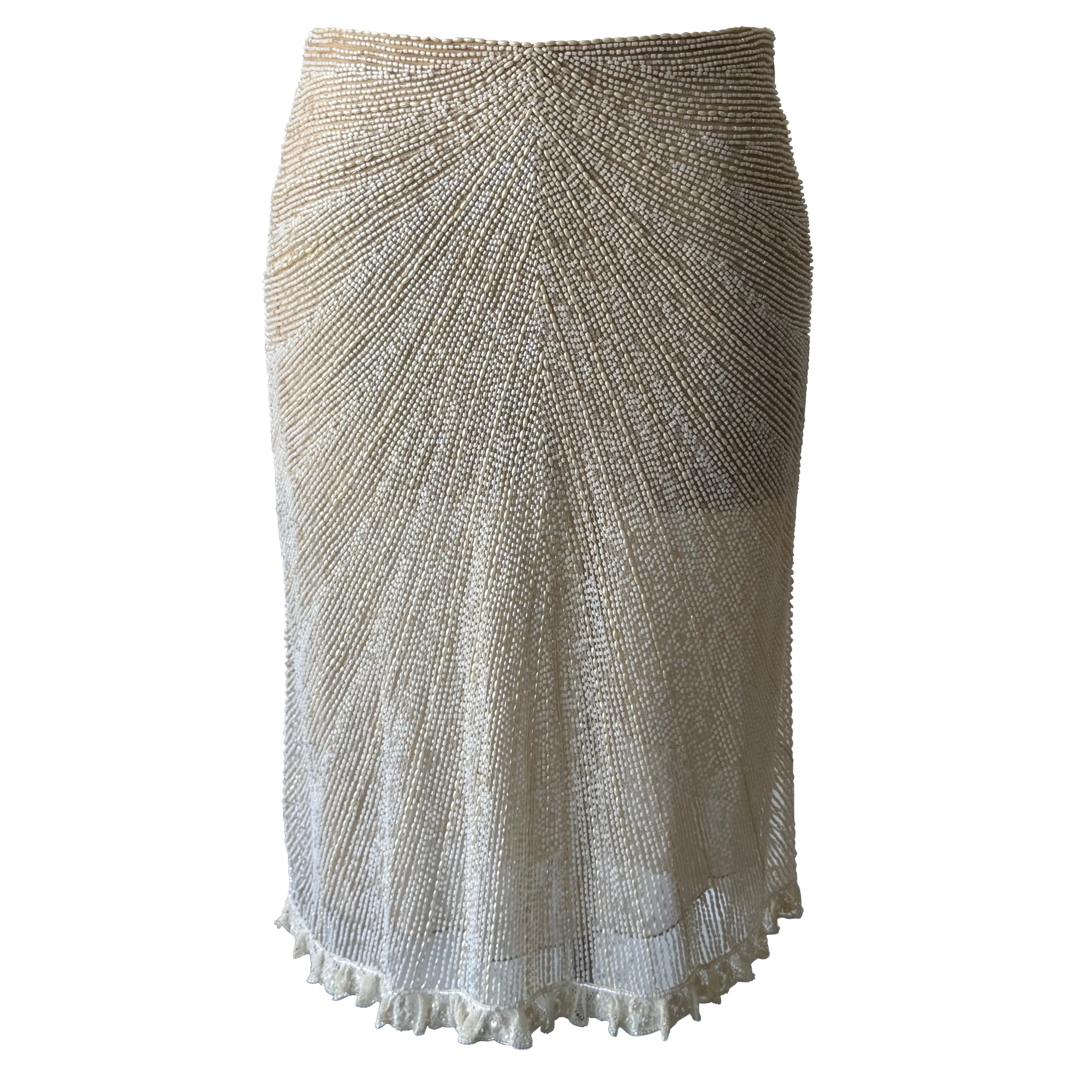 Valentino early 2000s bridal ivory fully beaded midi skirt