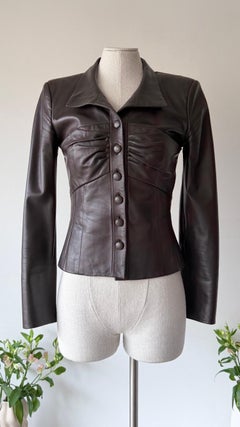 Valentino early 2000s chocolate brown leather jacket