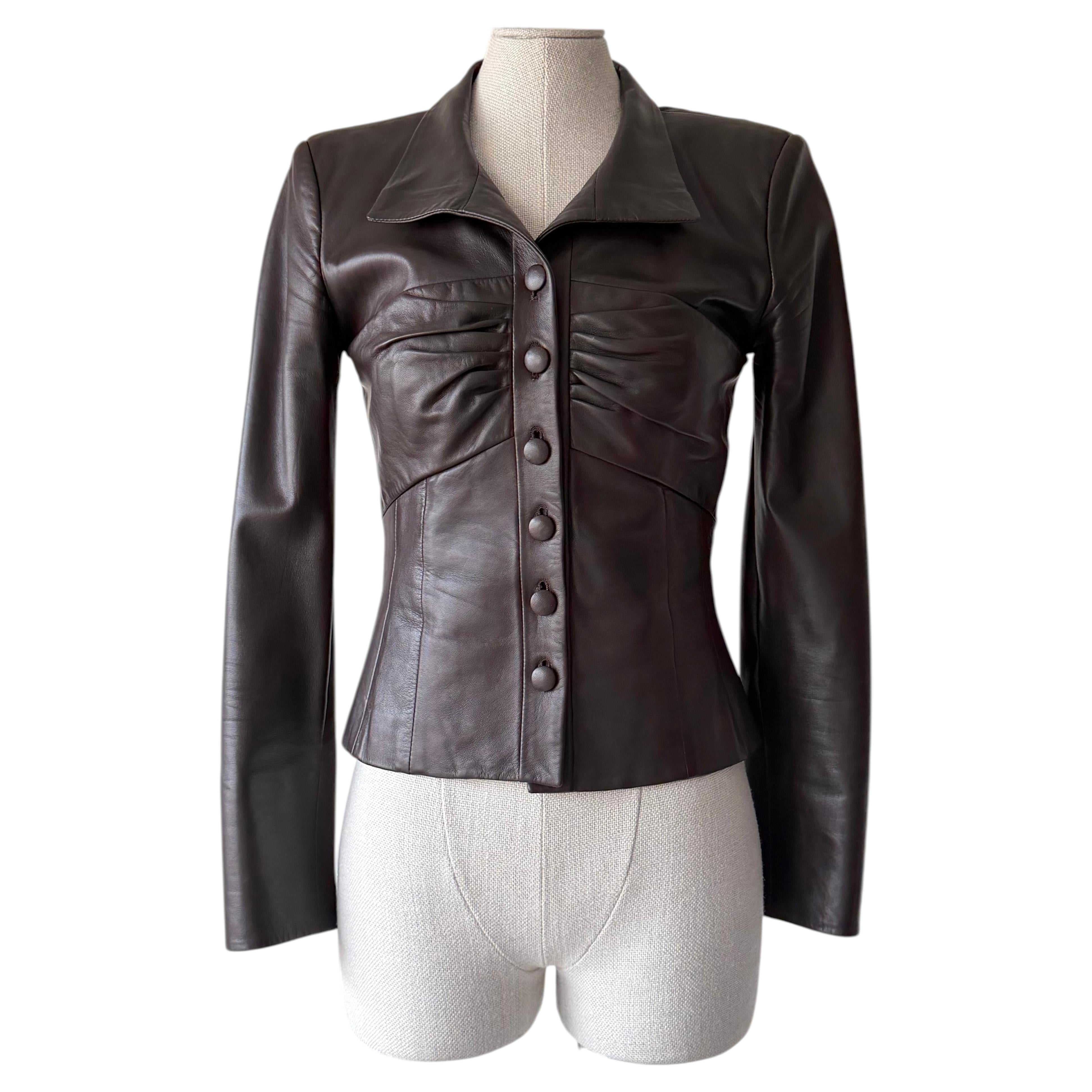 Valentino early 2000s chocolate brown leather jacket