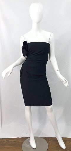 Valentino Early 2000s Size 8 Black Strapless Avant Garde Strapless Dress