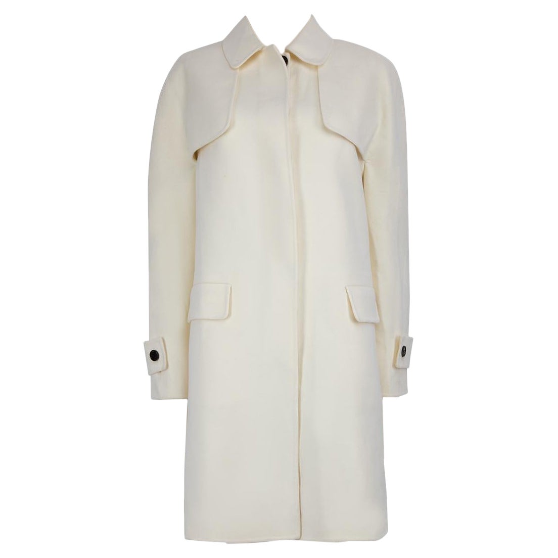 Valentino Ecru Virgin Wool Single Breasted Coat Size L
