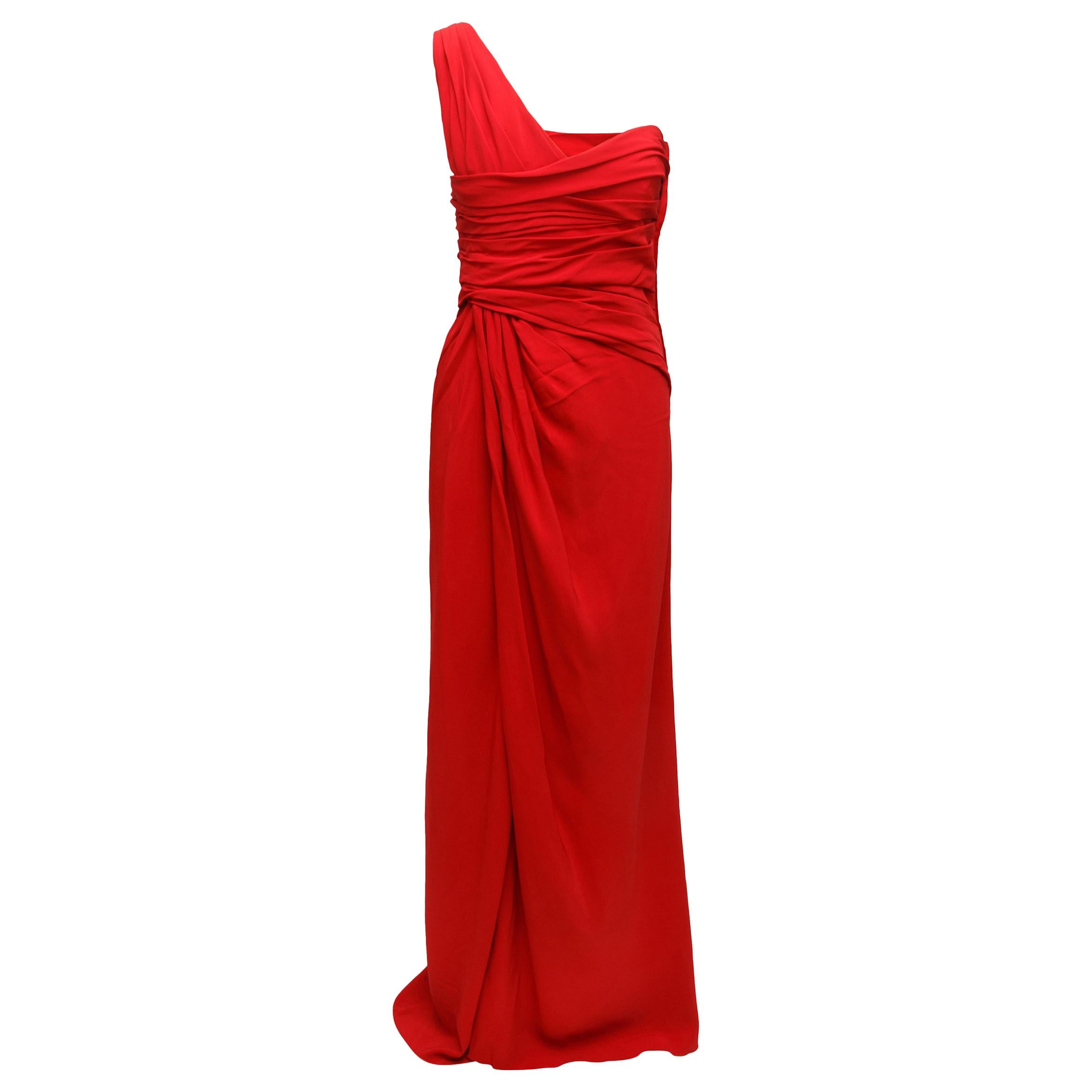 Valentino Edie Falco's Red Asymmetrical Pleated Gown