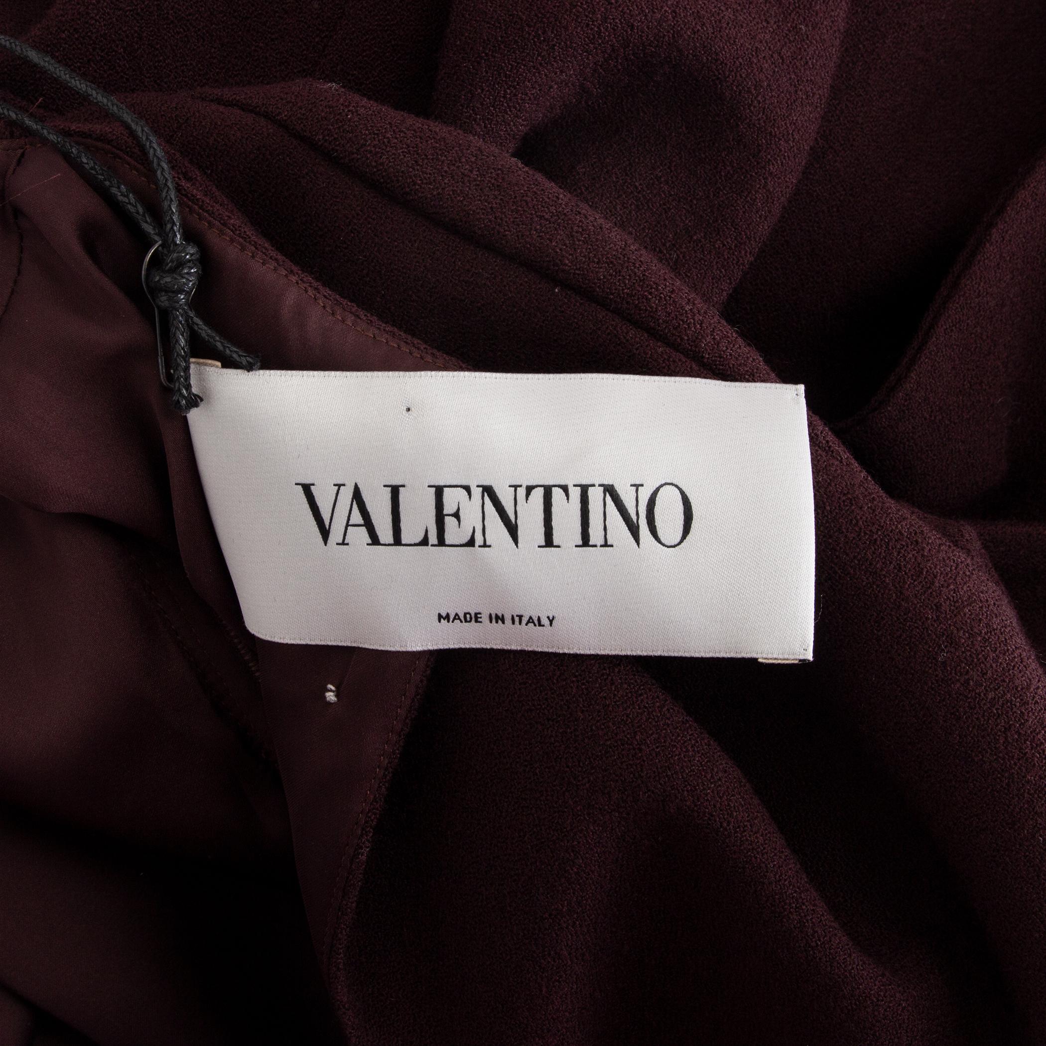 VALENTINO eggplant wool FLEECE BOW SHORT SLEEVE Dress 6 S For Sale 1