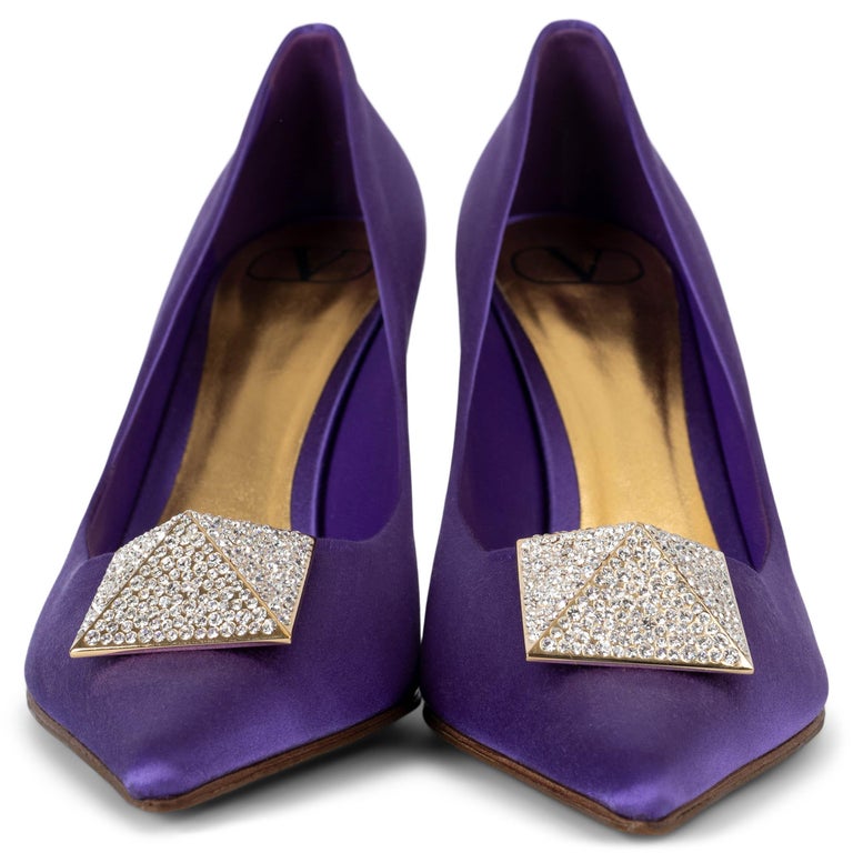 VALENTINO Electric Violet 2022 ONE STUD 100 Satin Pumps Shoes 38