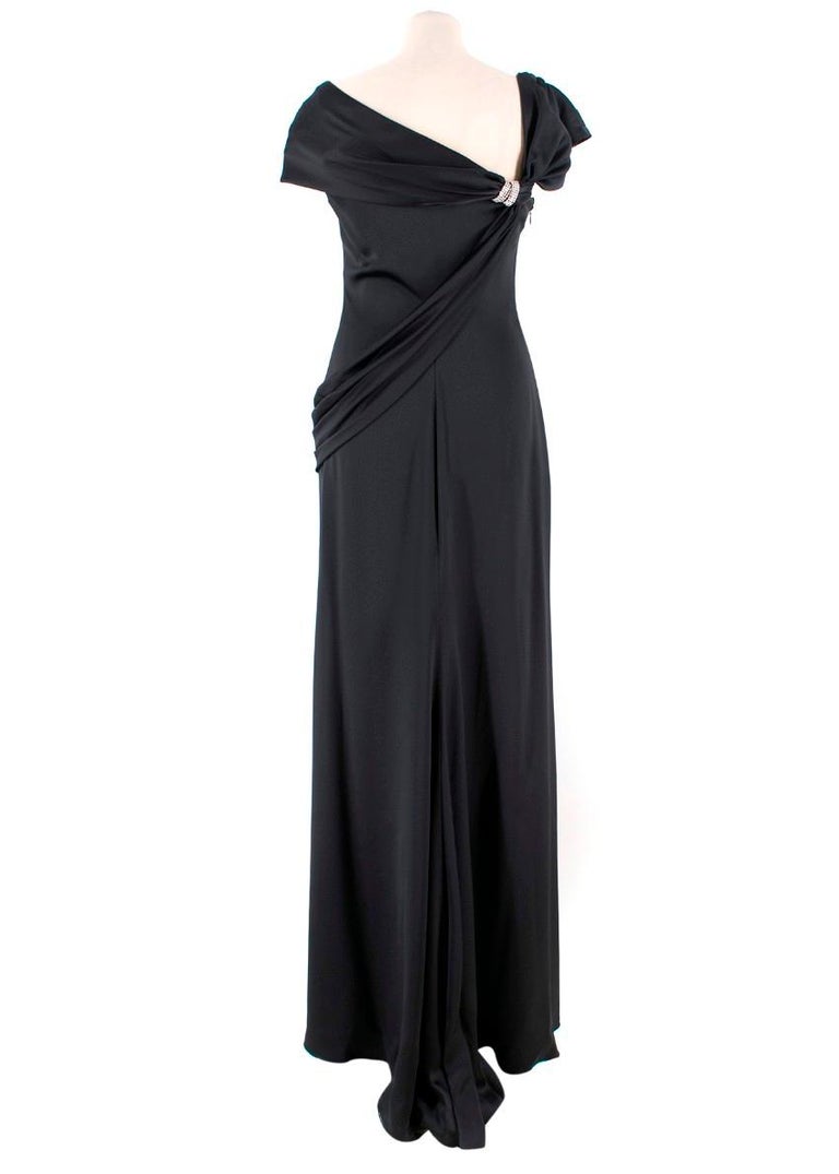 Valentino Embellished Asymmetric-Neckline Black Silk-Gown US 0-2 For ...