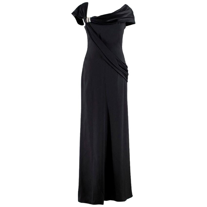 Valentino Embellished Asymmetric-Neckline Black Silk-Gown US 0-2 For Sale