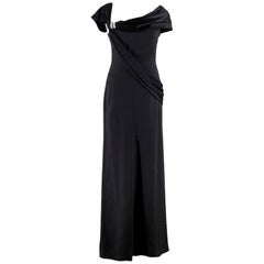 Valentino Embellished Asymmetric-Neckline Black Silk-Gown US 0-2