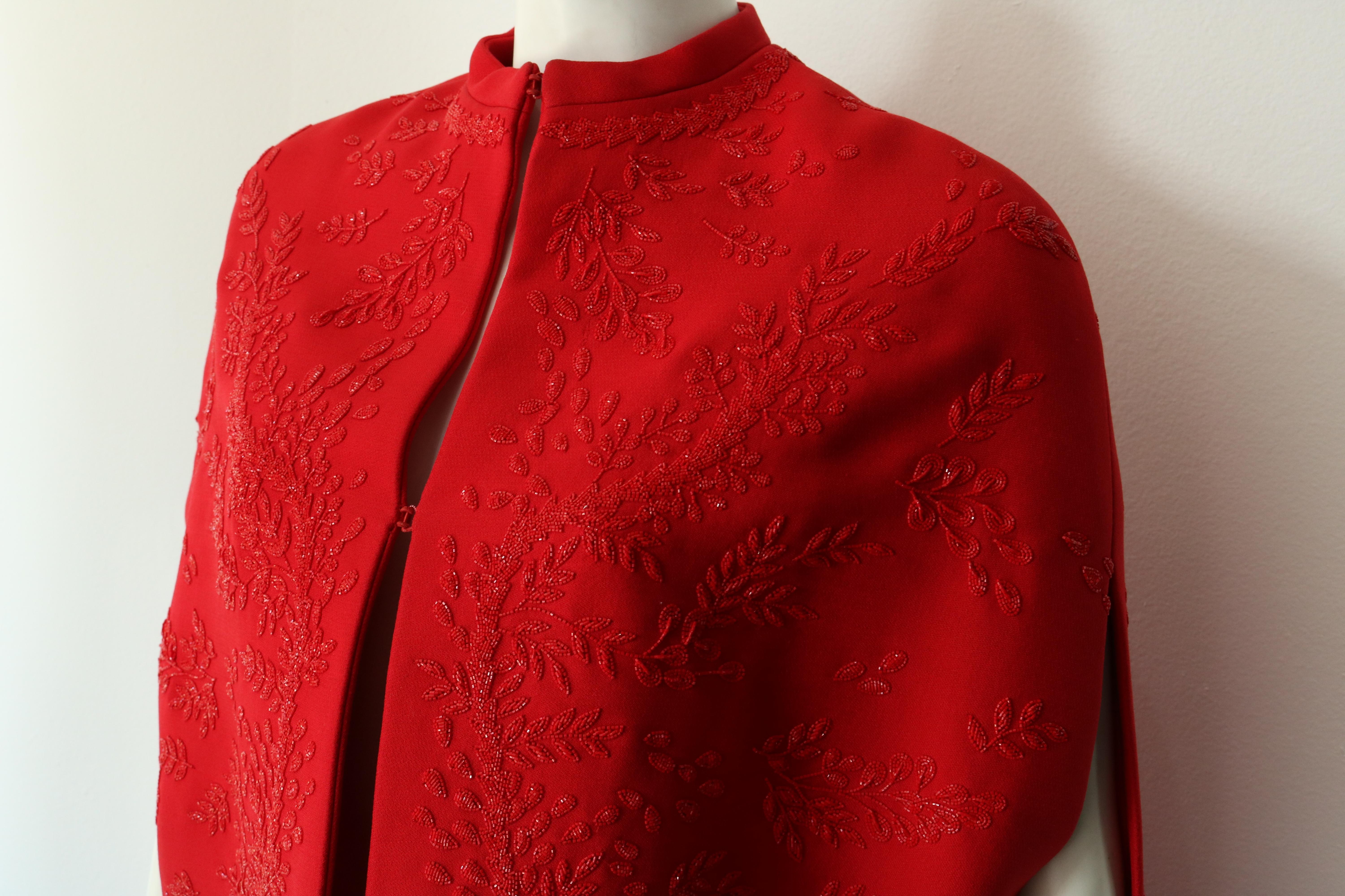 Valentino Haute Couture Red Beaded Embellished Cape  3