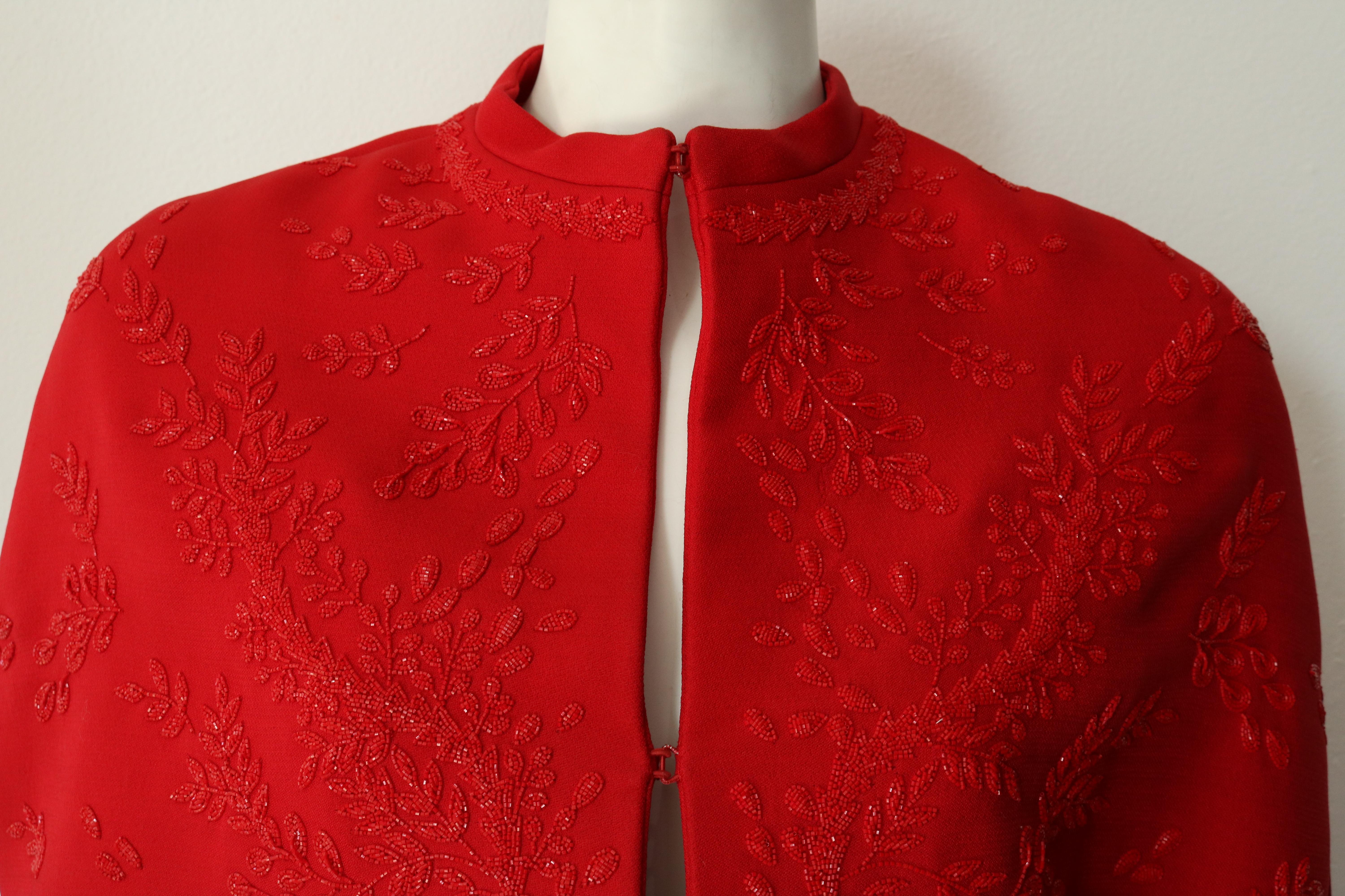Valentino Haute Couture Red Beaded Embellished Cape  2