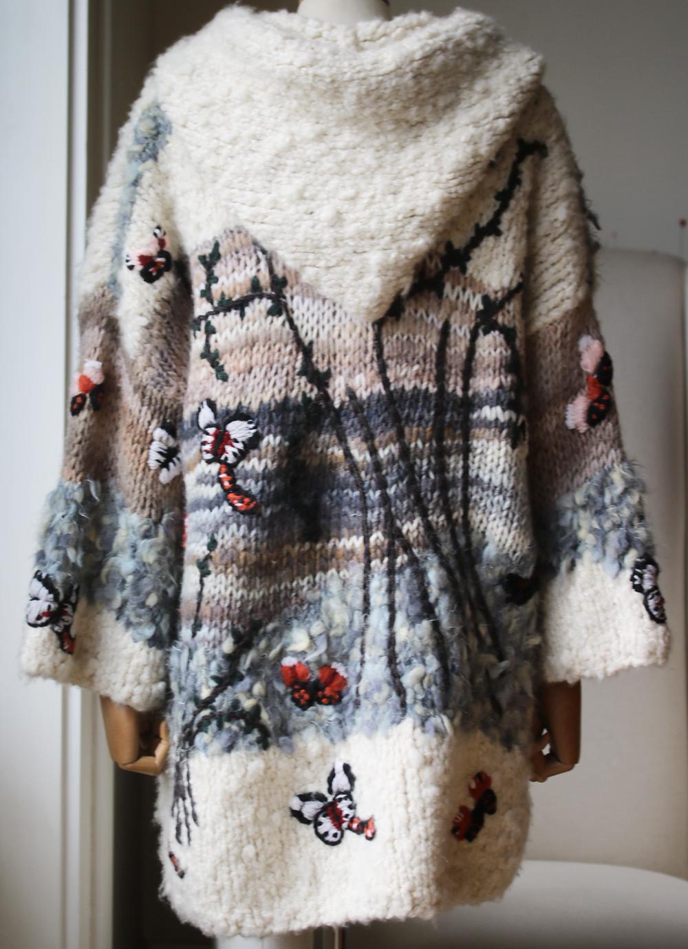 Valentino Embroidered Bouclé Wool-Blend Hooded Cardigan In Excellent Condition In London, GB