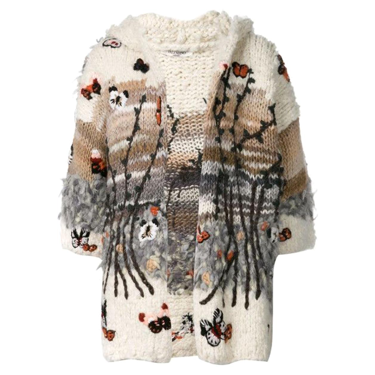 Valentino Embroidered Bouclé Wool-Blend Hooded Cardigan