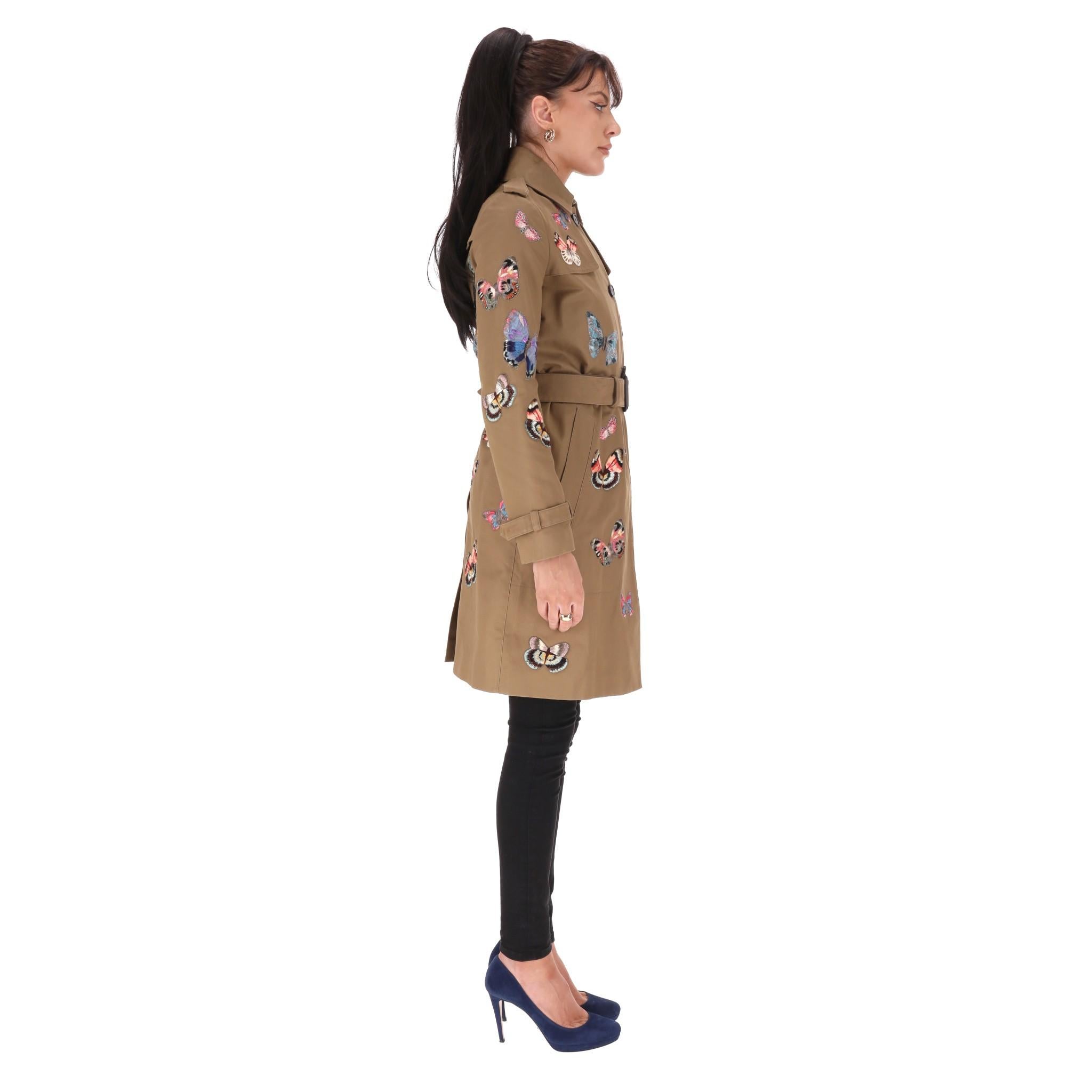 Brown Valentino Embroidered Butterfly Trench Coat For Sale