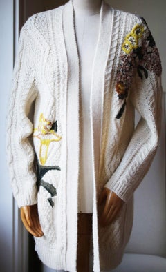 Valentino Embroidered Cable-Knit Wool and Alpaca-Blend Cardigan