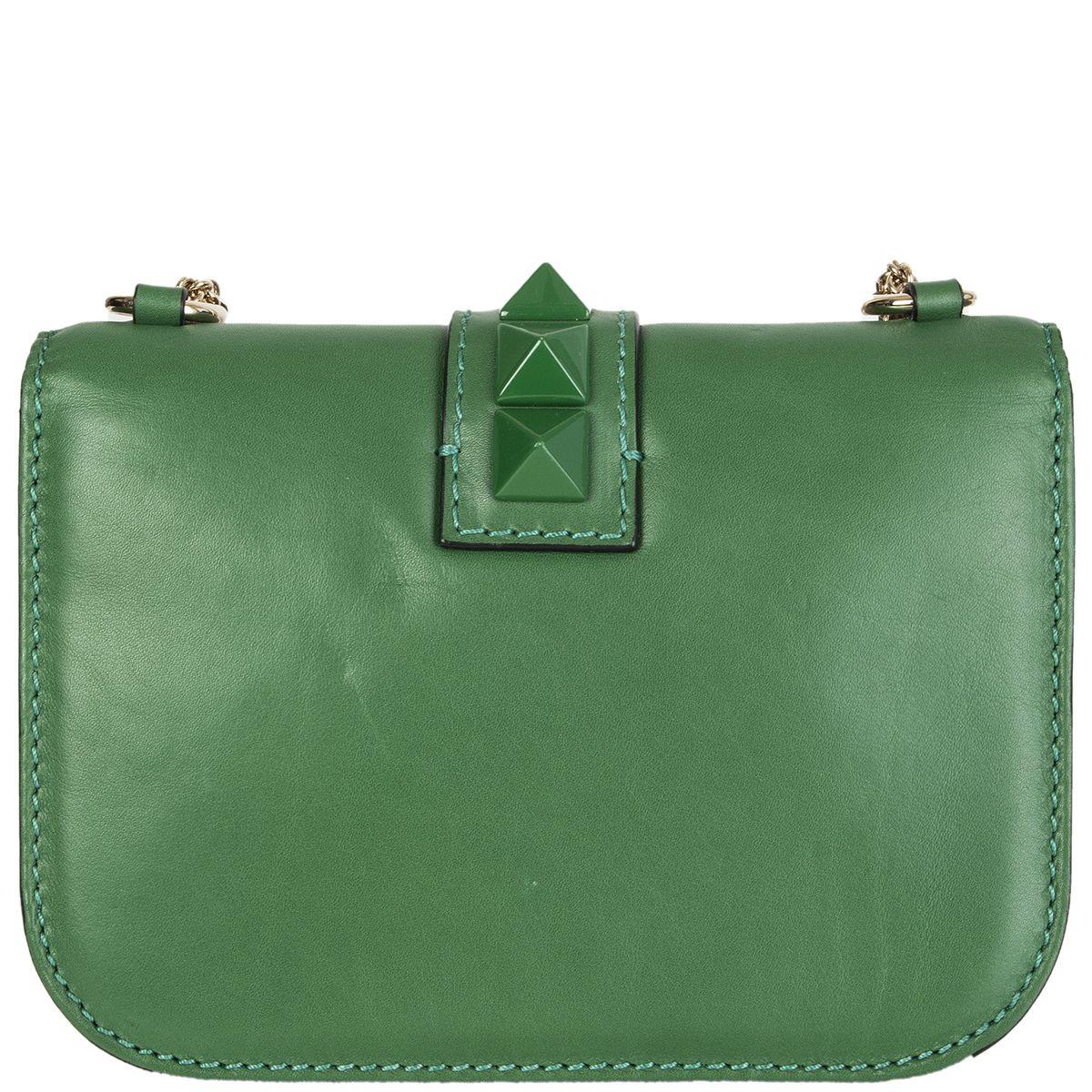 VALENTINO emerald green leather ROCKSTUD GLAM LOCK SMALL Shoulder Bag ...