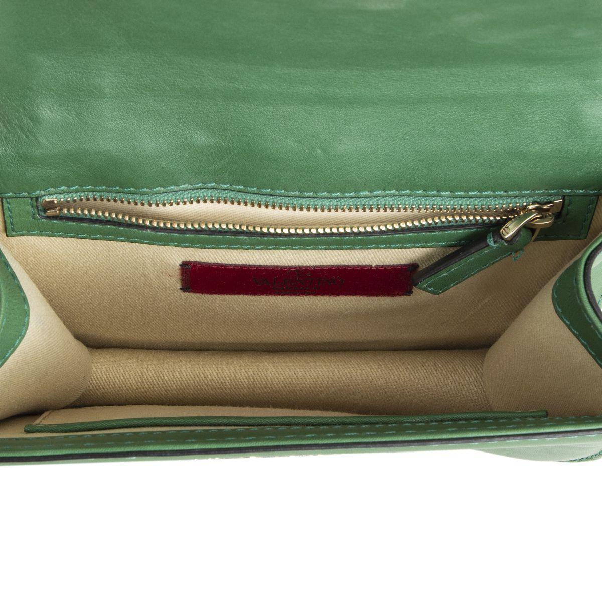 Green VALENTINO emerald green leather ROCKSTUD GLAM LOCK SMALL Shoulder Bag