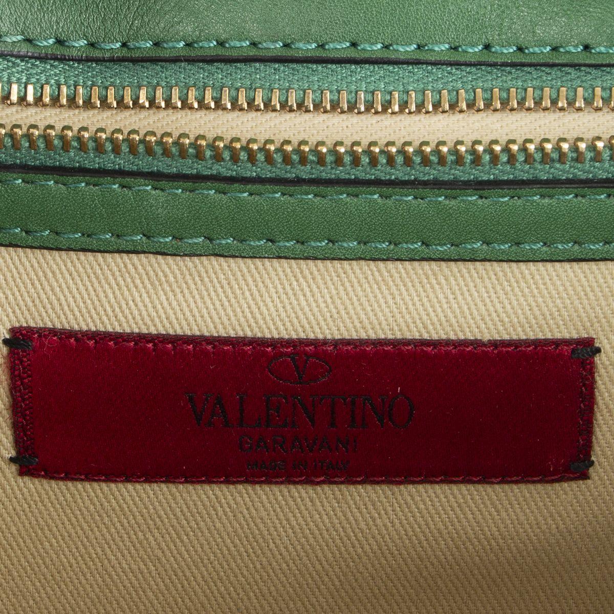 Women's VALENTINO emerald green leather ROCKSTUD GLAM LOCK SMALL Shoulder Bag